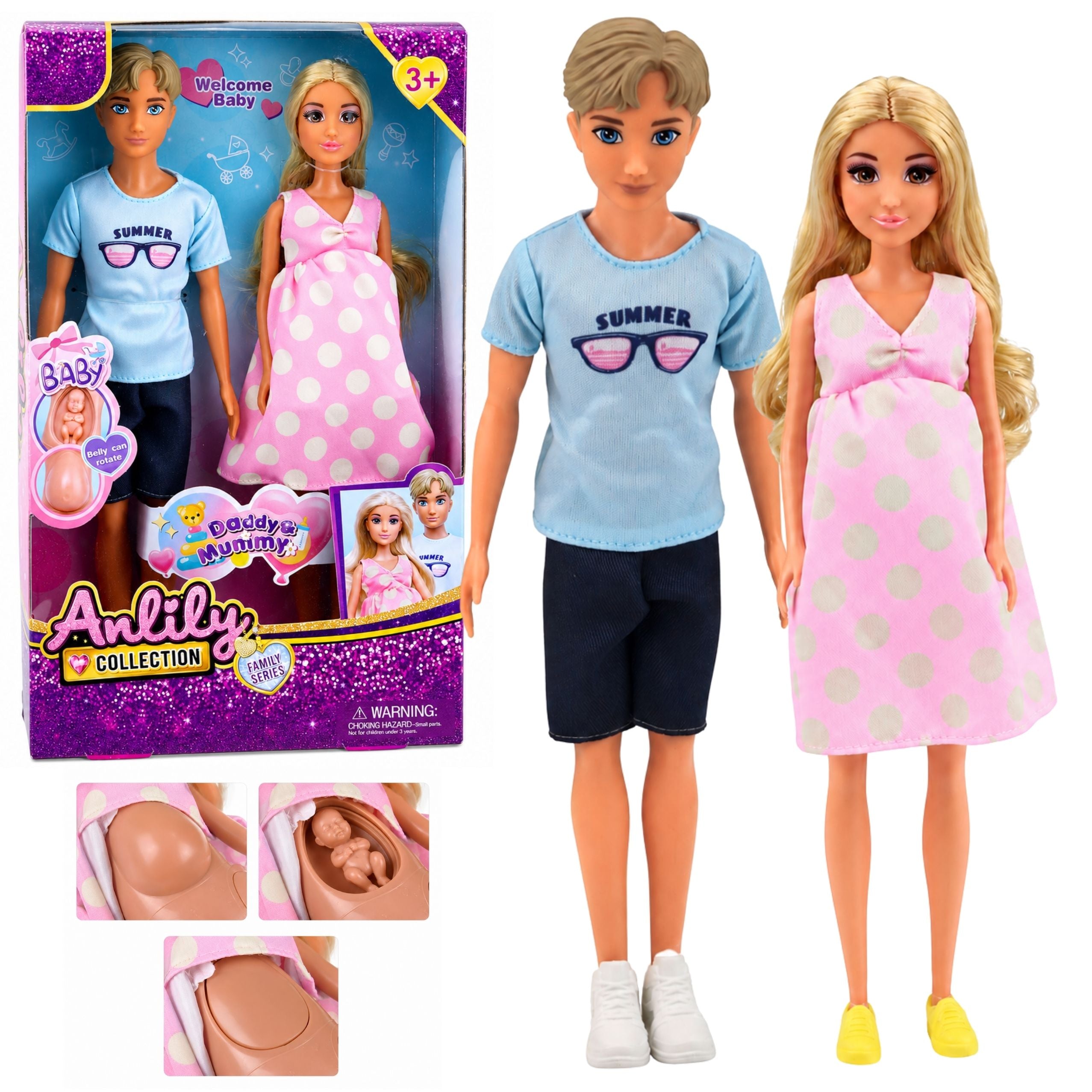 Anlily Family Doll Set: Pregnant Mom Dad Baby Infant