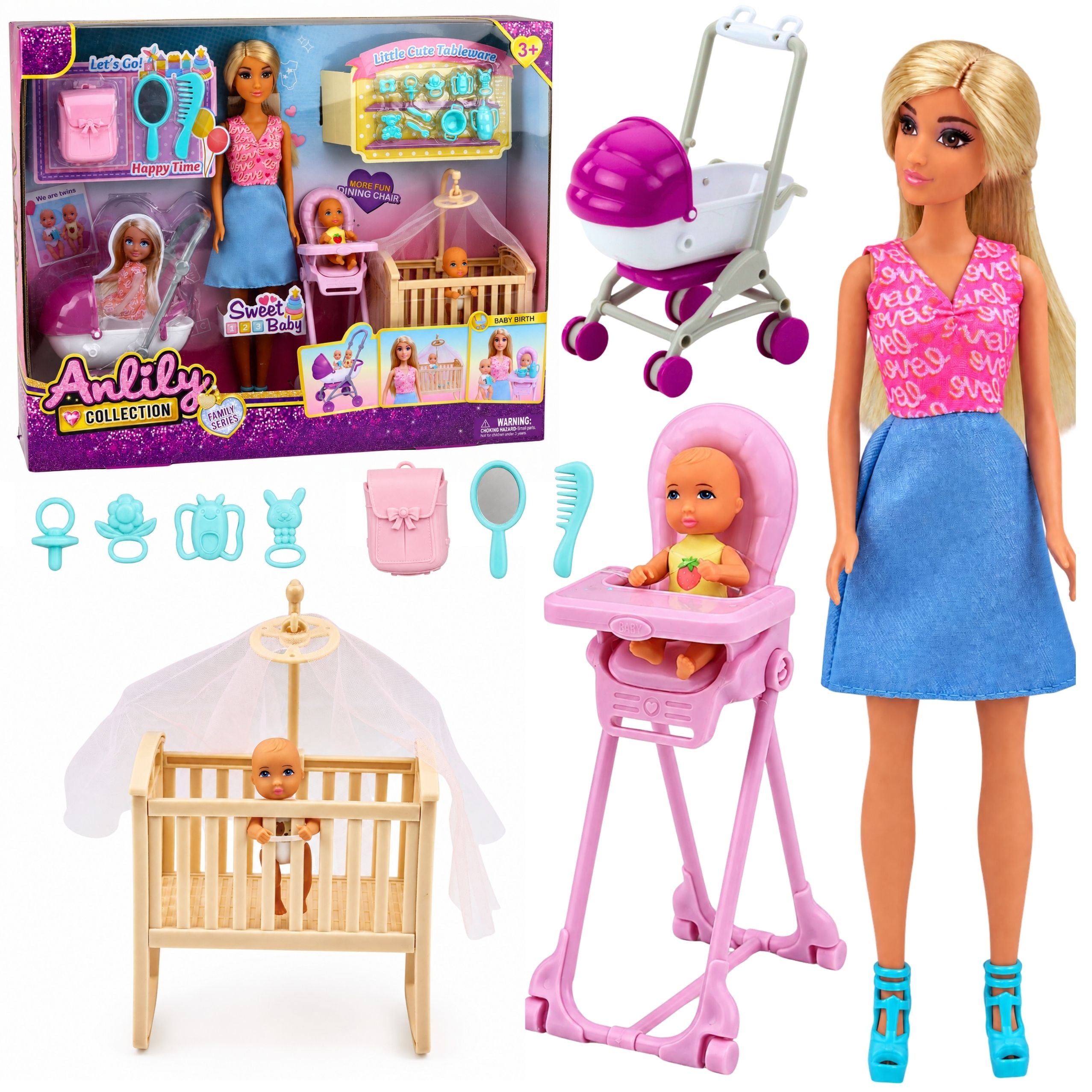 Anlily Mom And Baby Twins Doll Set Accessories