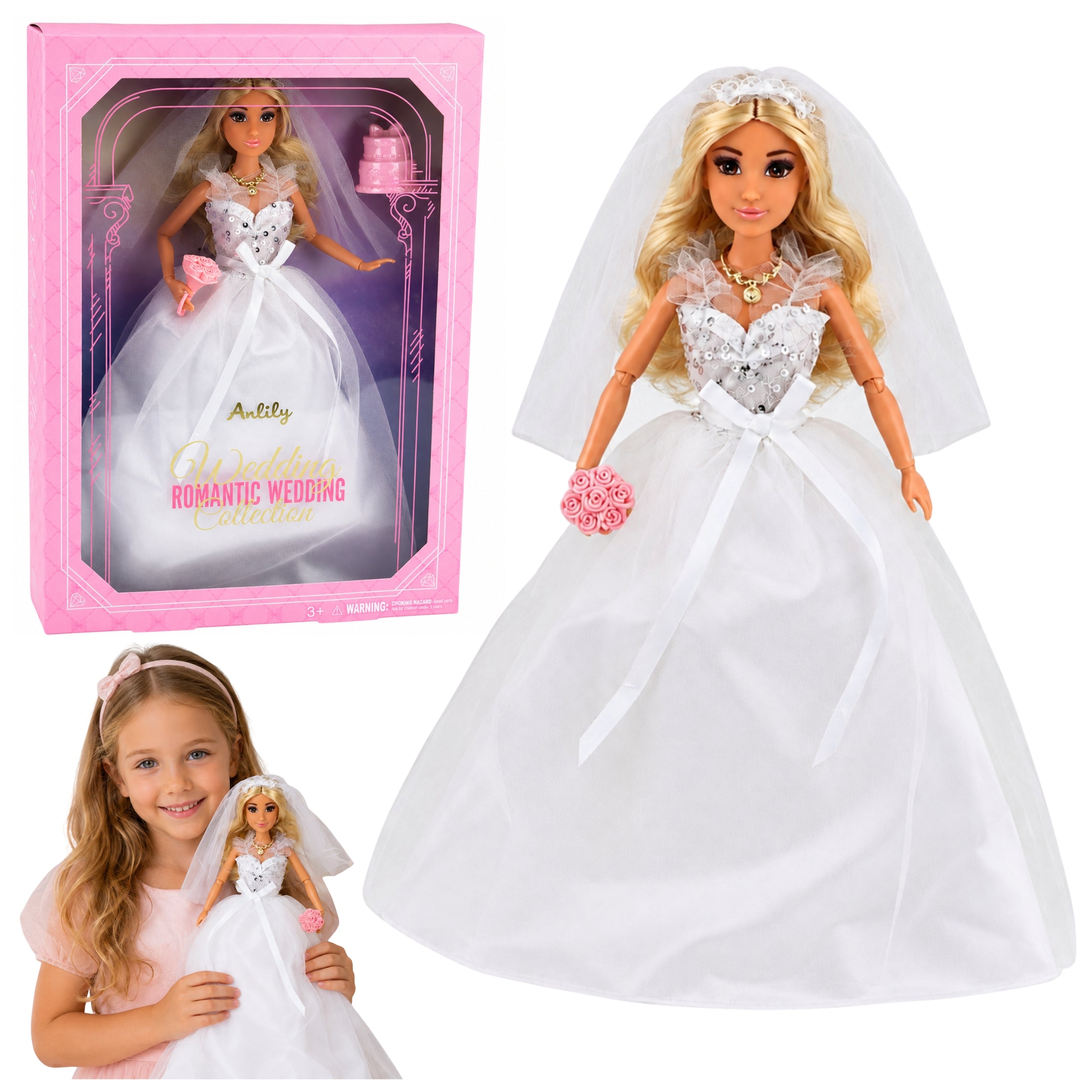 Anlily Doll I Pailletter Brudekjole Bride Veil Buketkage