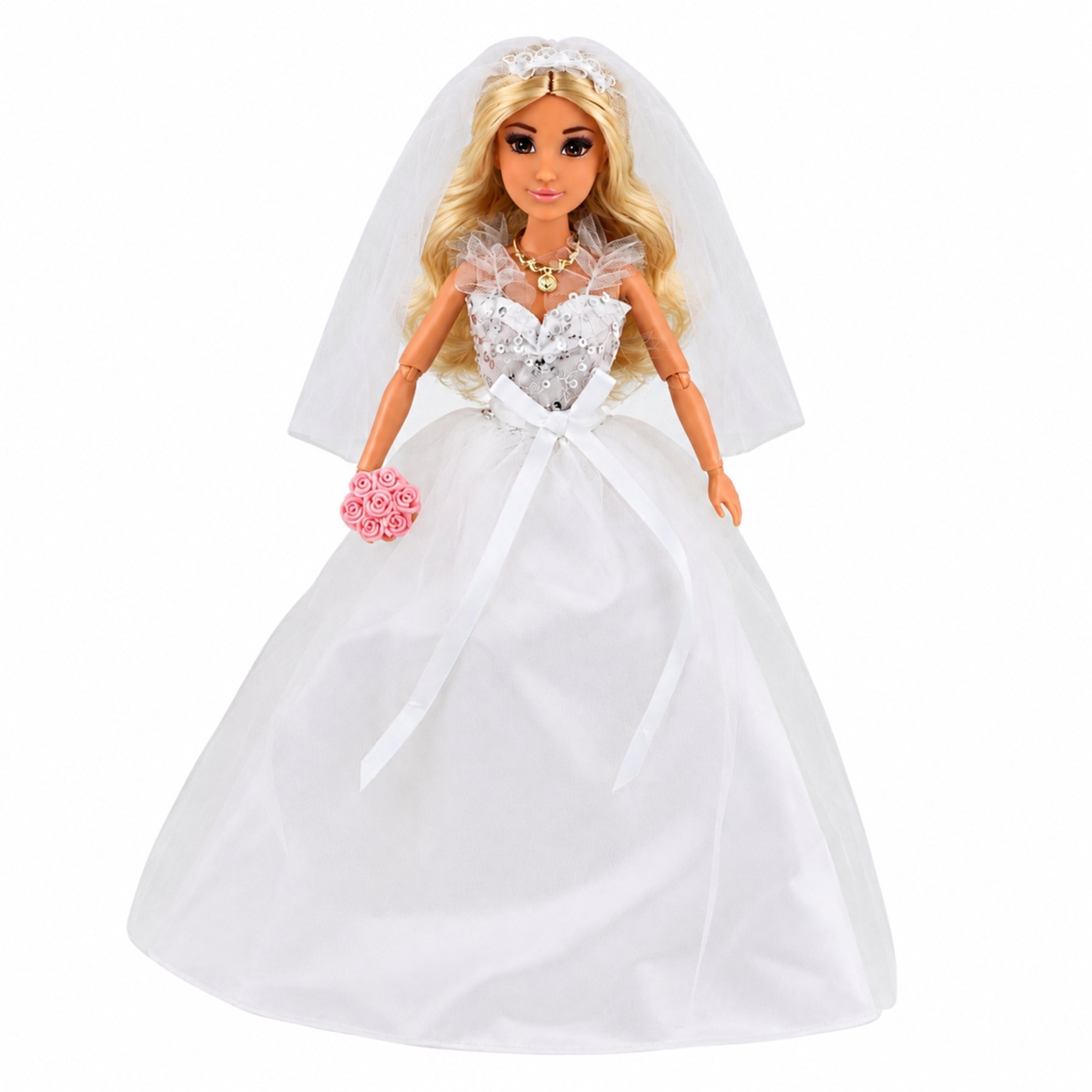 Anlily Doll I Pailletter Brudekjole Bride Veil Buketkage