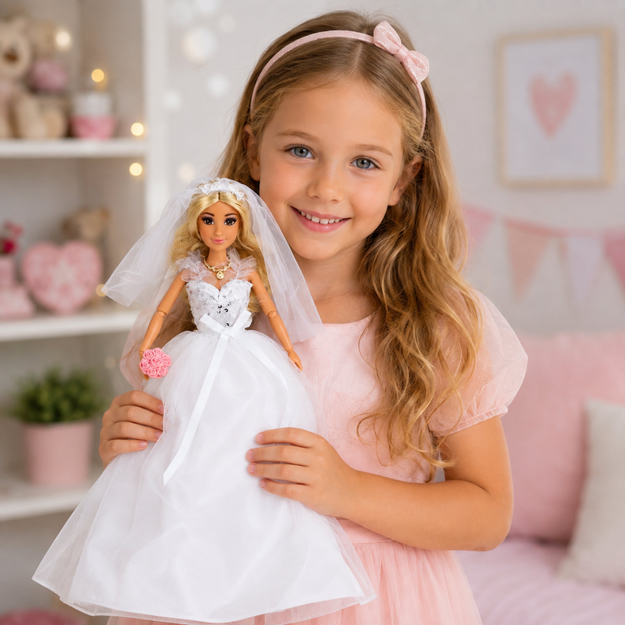 Anlily Doll I Pailletter Brudekjole Bride Veil Buketkage