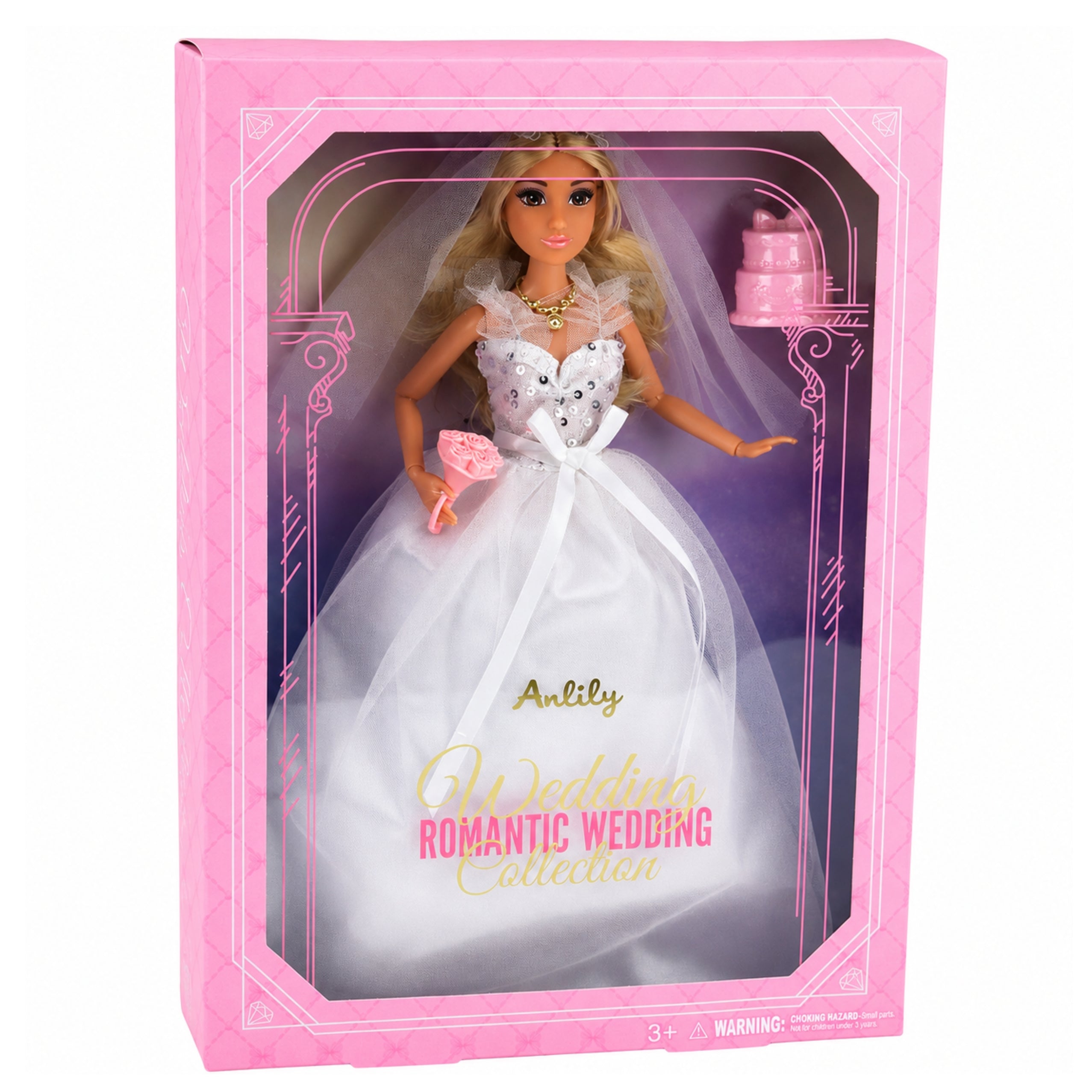 Anlily Doll I Pailletter Brudekjole Bride Veil Buketkage