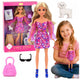 Anlily Fashion Doll In Pink Dress White Dog Purse Glasses Set