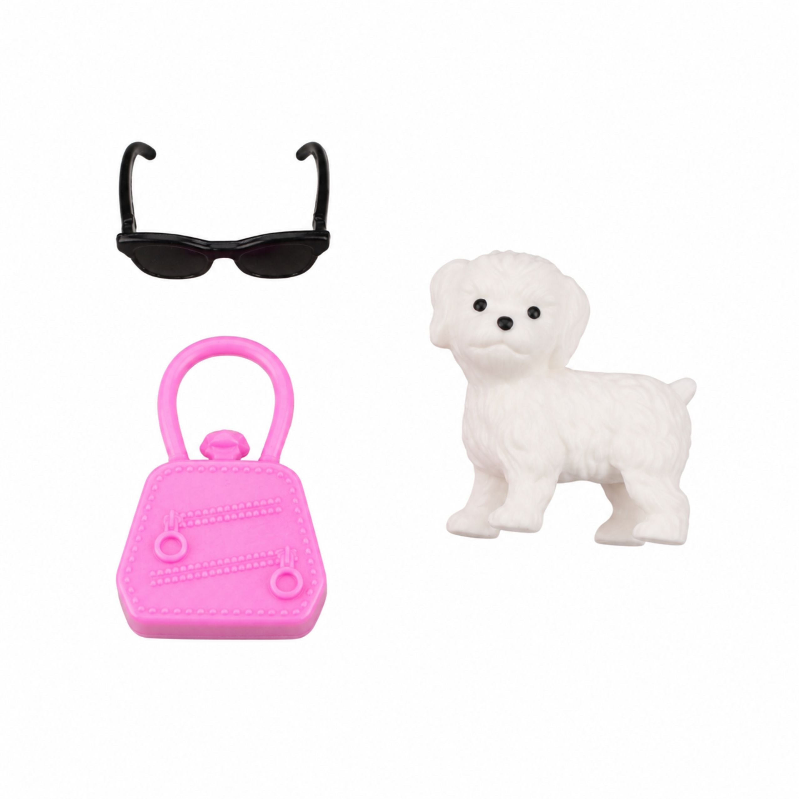 Anlily Fashion Doll In Pink Dress White Dog Purse Glasses Set
