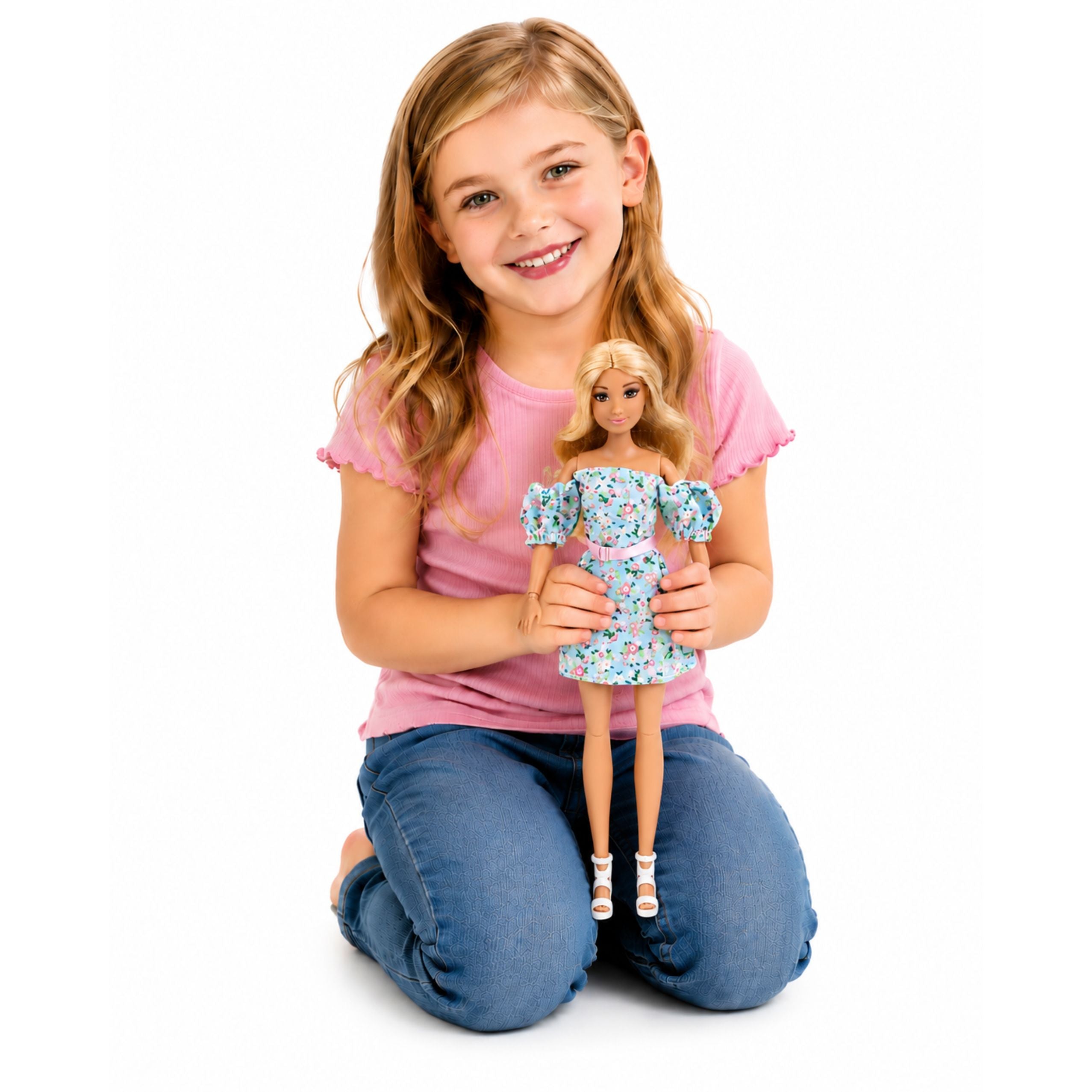 Anlily Fashion Doll In Blue Floral Dress Bag And Accessories Set