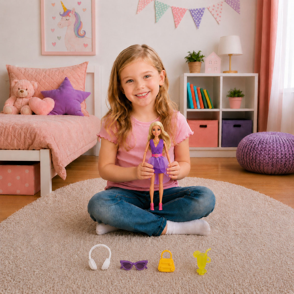 Anlily Fashion Doll In Purple Dress Hovedtelefoner Tilbehør Sæt