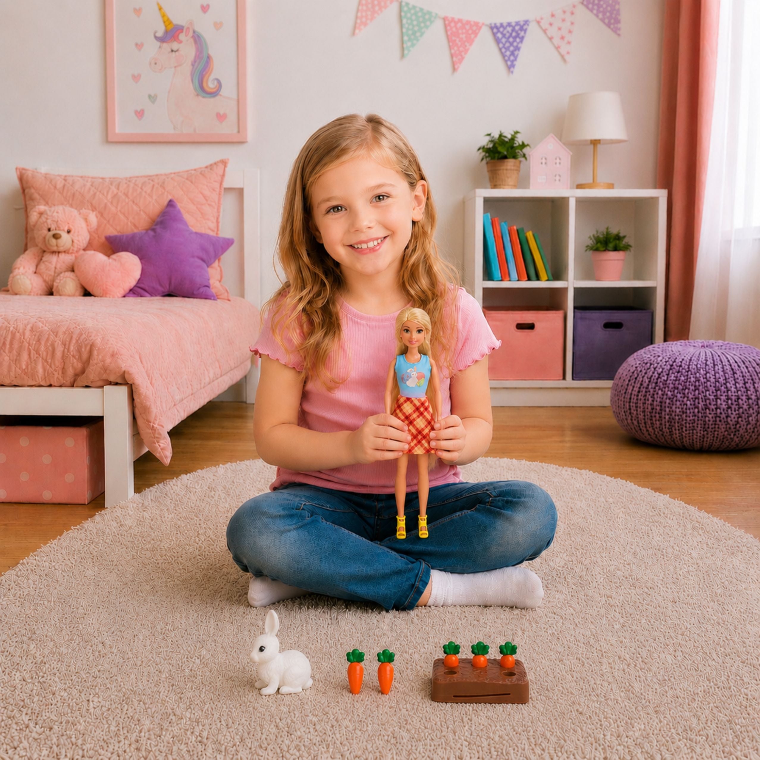 Anlily Doll With White Rabbit And Carrots Carrot Stand Set