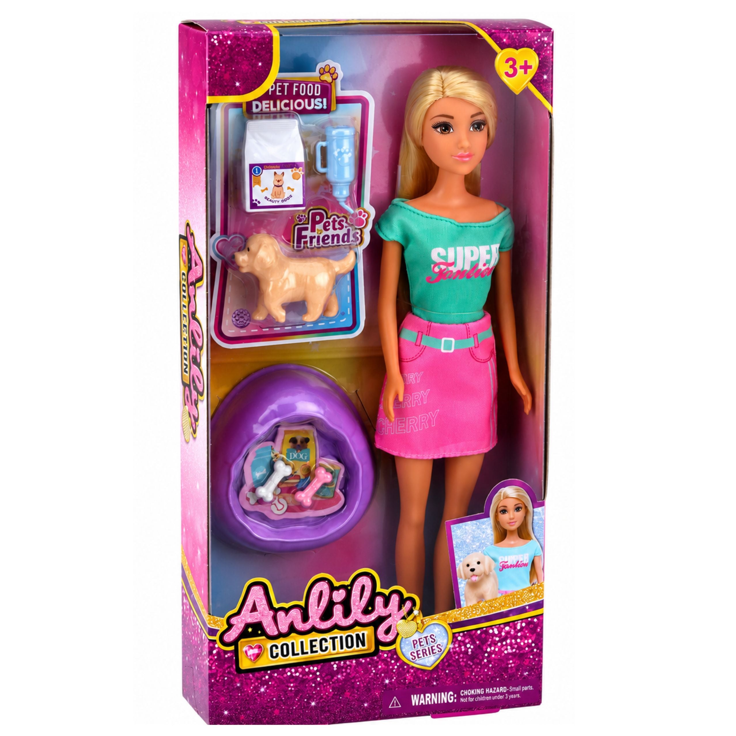 Anlily Doll With Pet Dog Puppy Accessories Bed Set