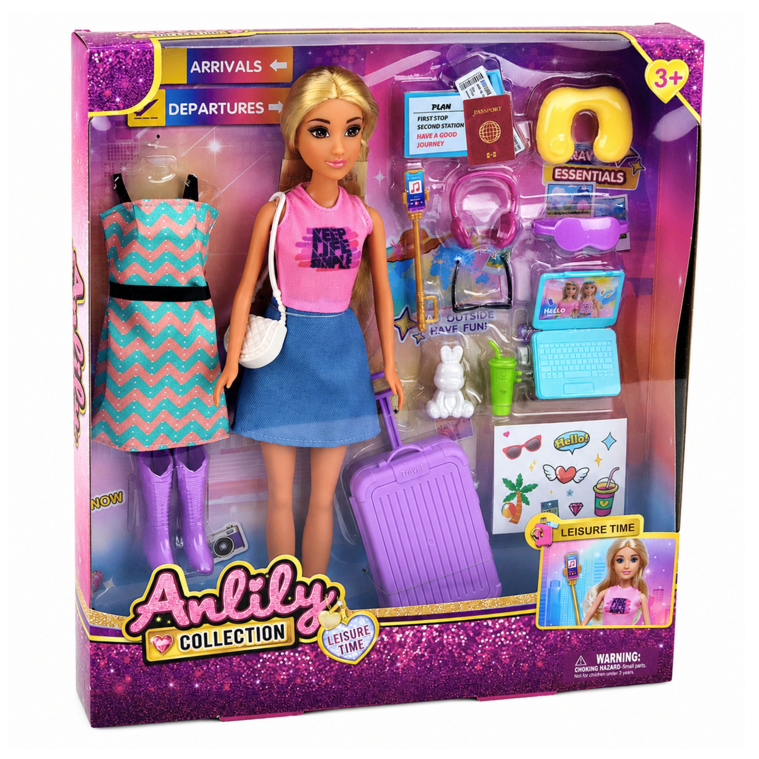 Anlily Traveler Doll With Suitcase Travel Pillow Laptop Accessories
