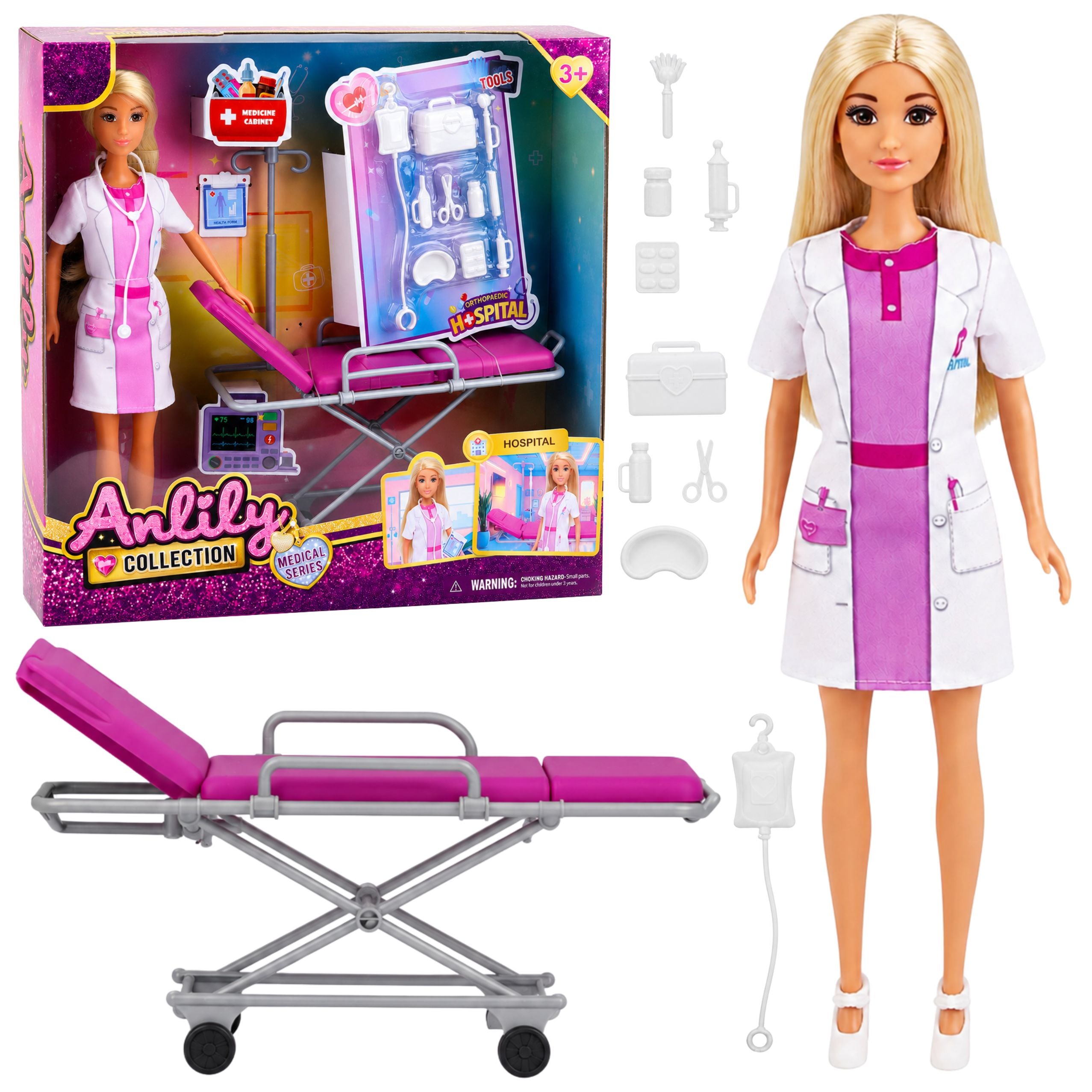 Anlily Doctor Doll Stretcher Medical Accessories Hospital Set