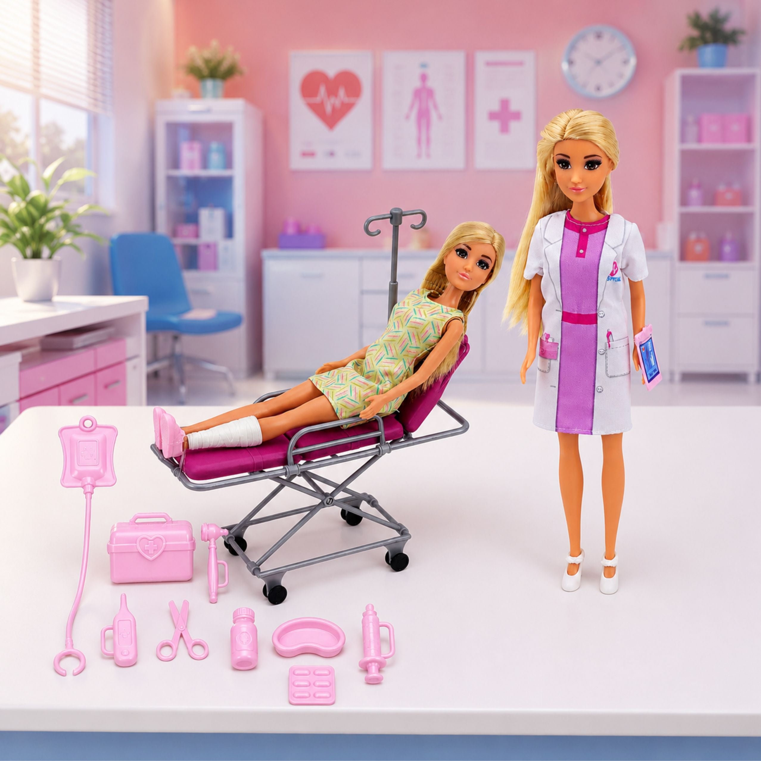 Anlily Dolls Doctor With Patient Hospital Bed Drip Accessories