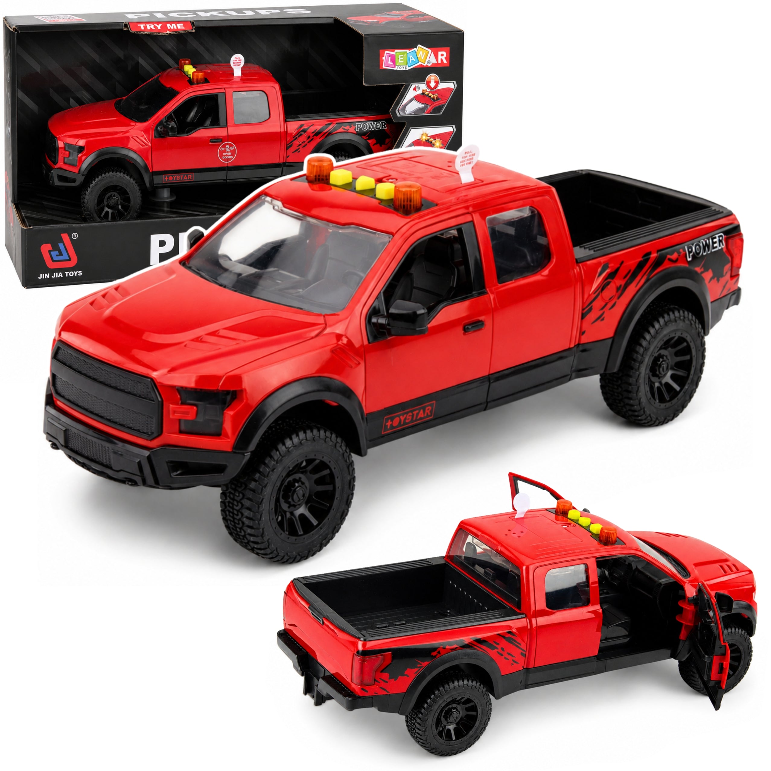 Pickup Truck Opening Doors Tail Lights Sounds Drive Red 1:12