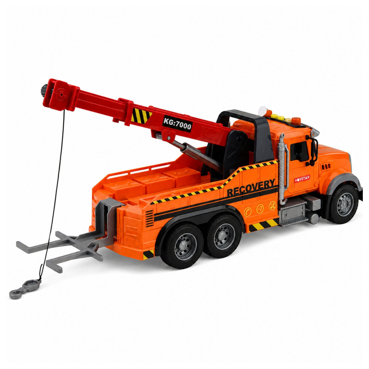 Truck With Crane Roadside Assistance Hook Lights Sounds Orange 1:18