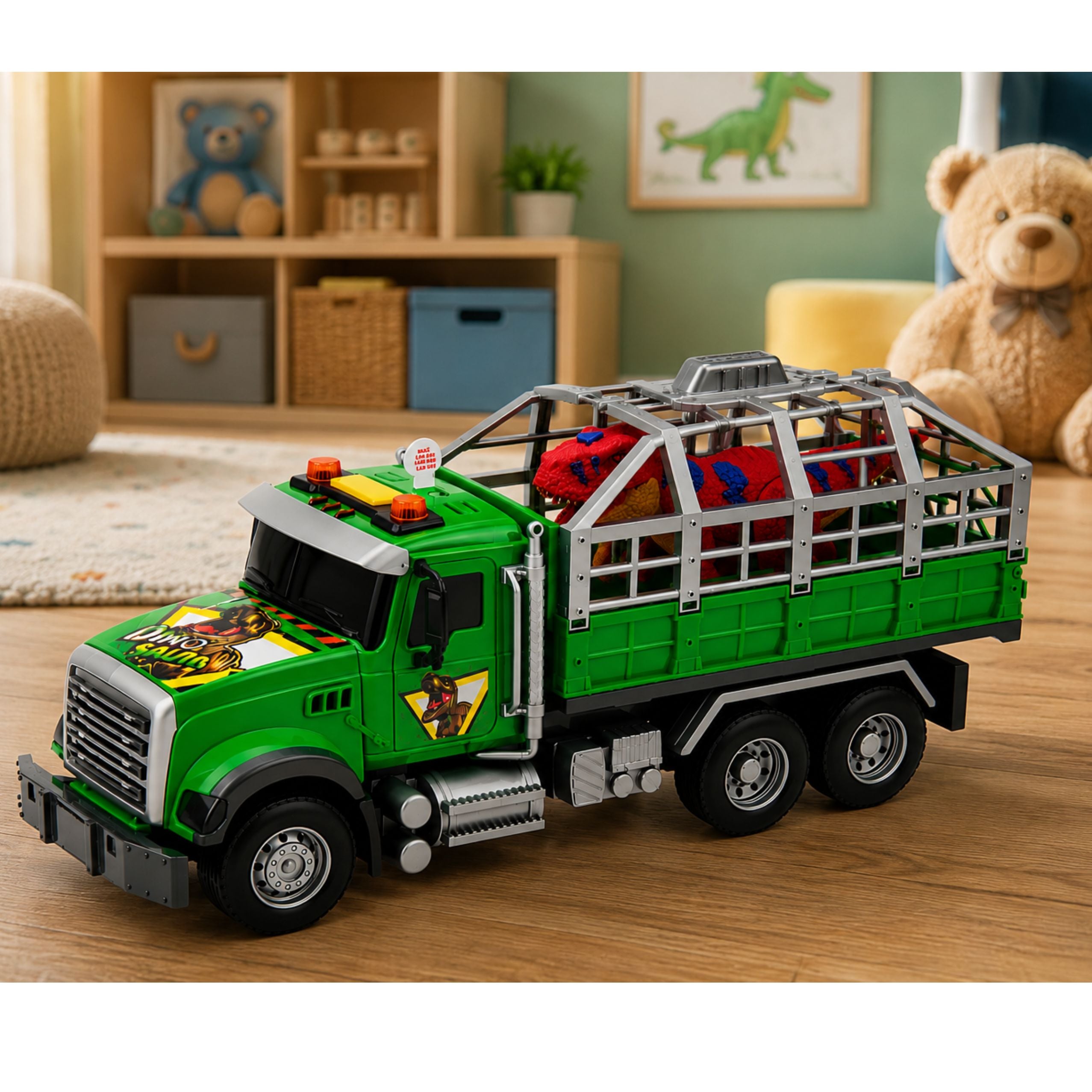 Transporter Truck With Cage T-rex Dinosaur Figure Lights And Sounds 1:12