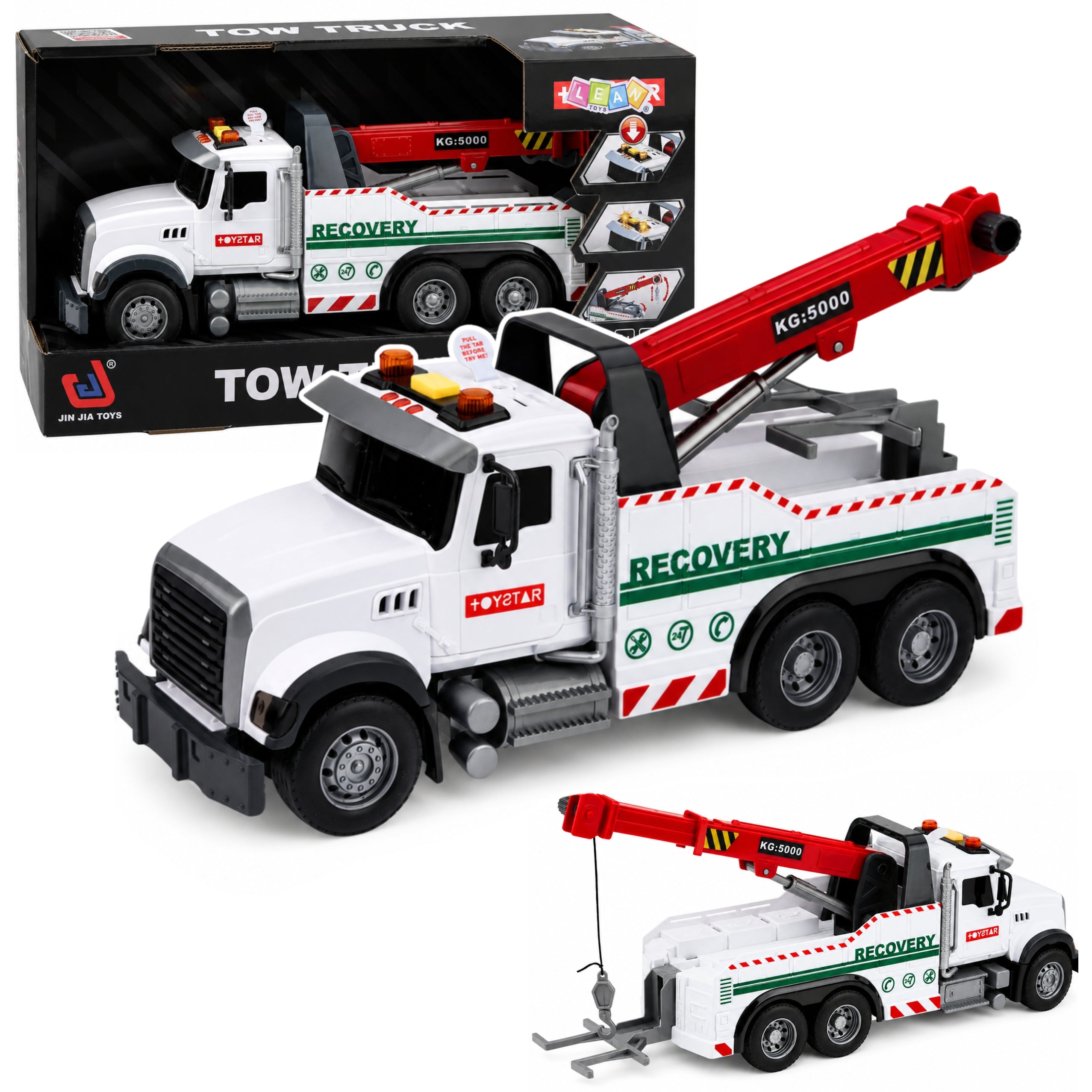 Construction Truck With Adjustable Crane Lights Sounds White 1:14