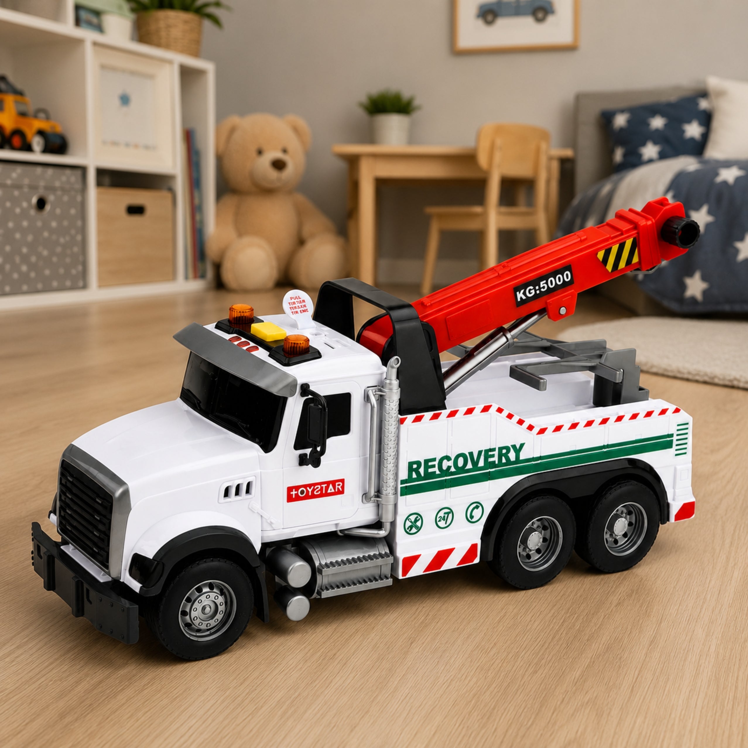 Construction Truck With Adjustable Crane Lights Sounds White 1:14