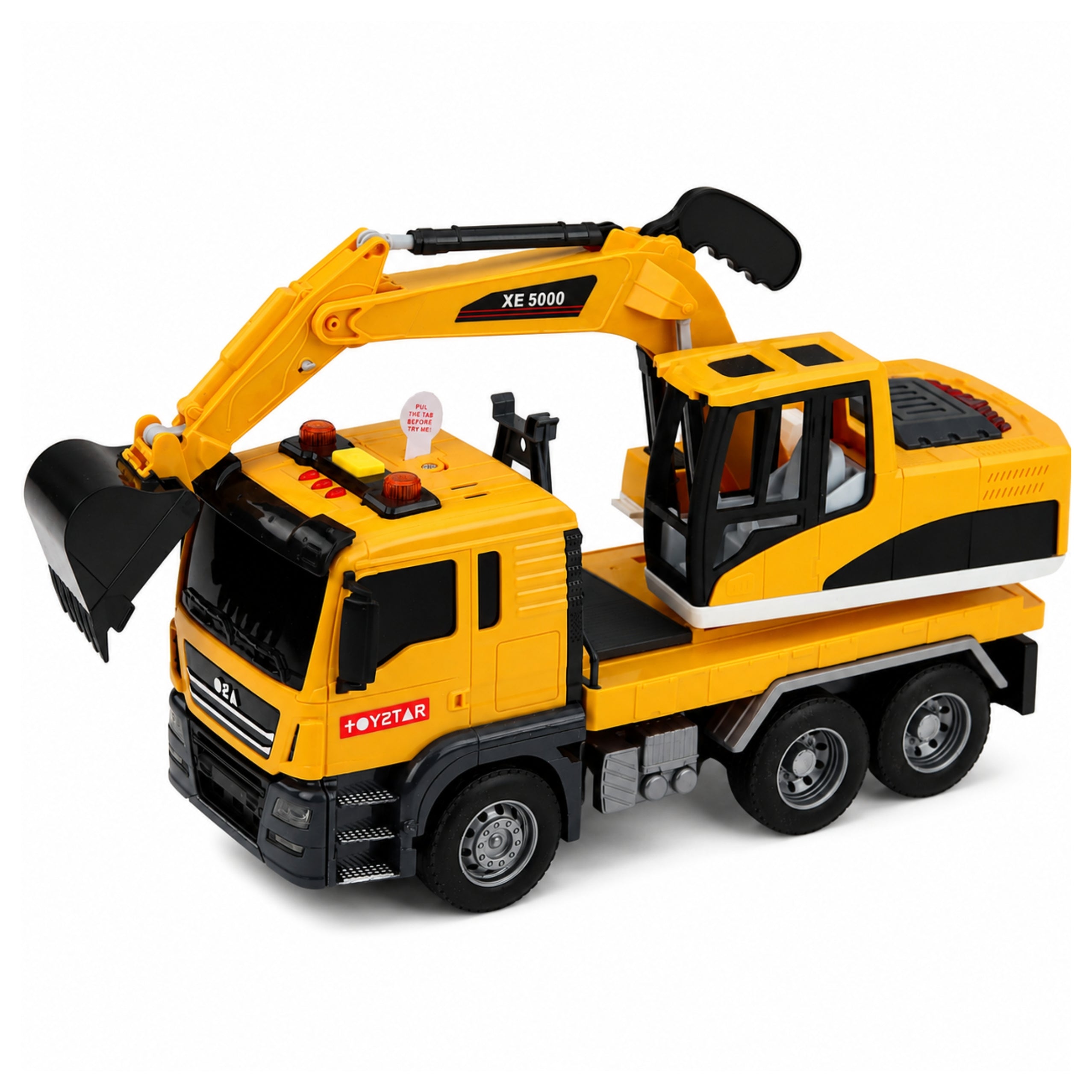 Truck With Excavator Movable Bucket Lights Sounds Drive Yellow 1:14