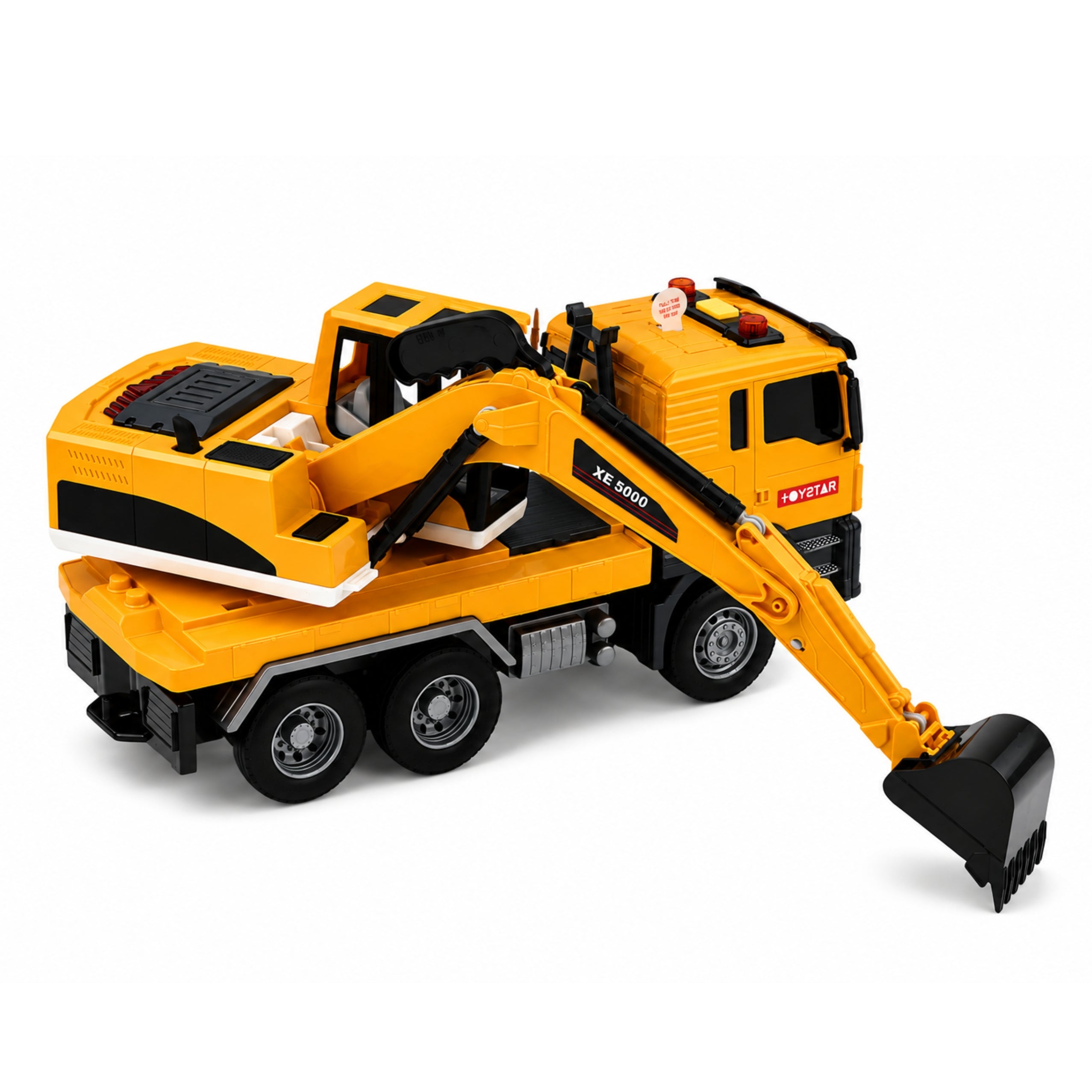 Truck With Excavator Movable Bucket Lights Sounds Drive Yellow 1:14