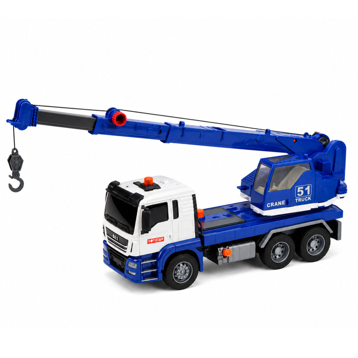Le luci regolabili del camion con gru da cantiere suonano in blu