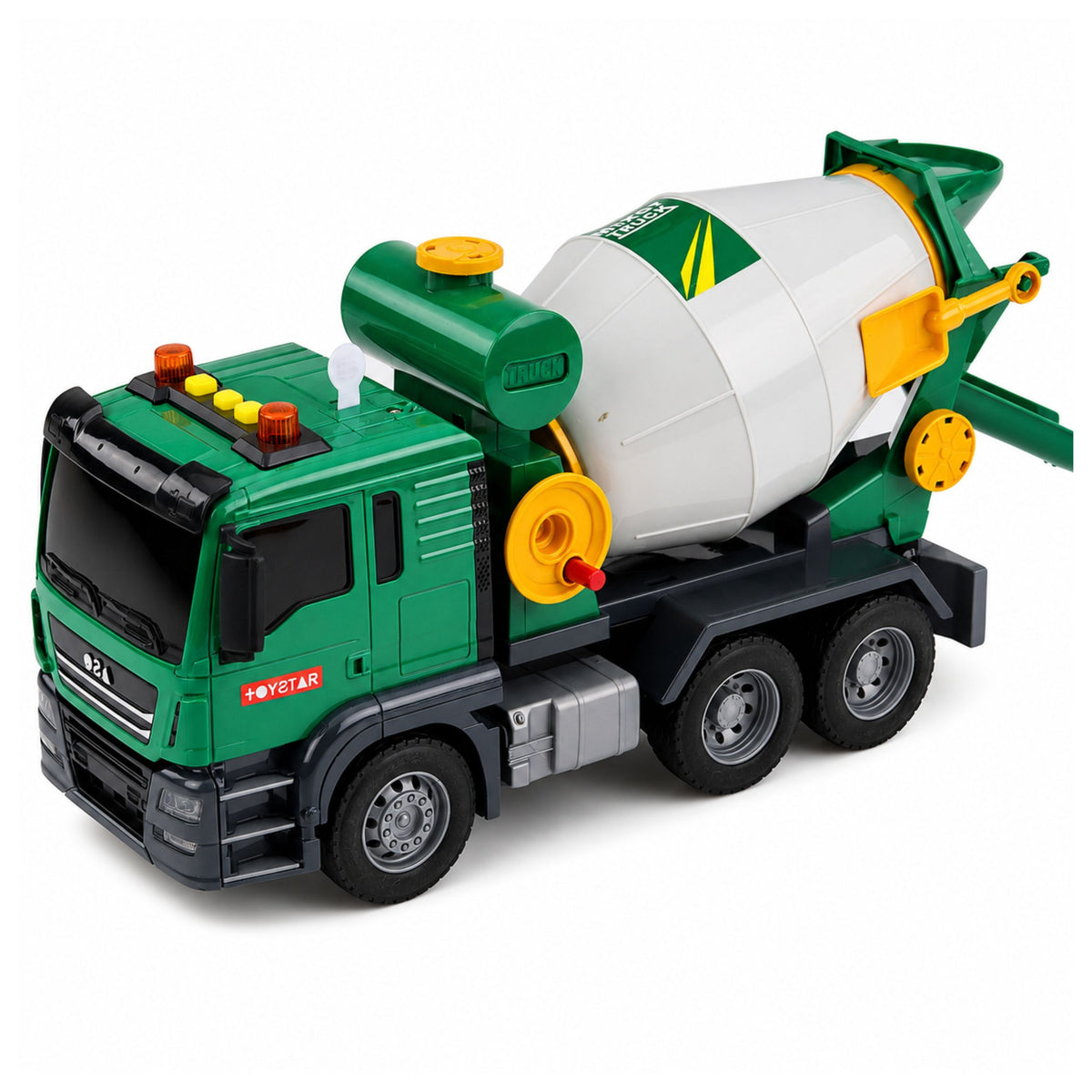 Concrete Mixer Truck With Rotating Drum Lights Sounds Green