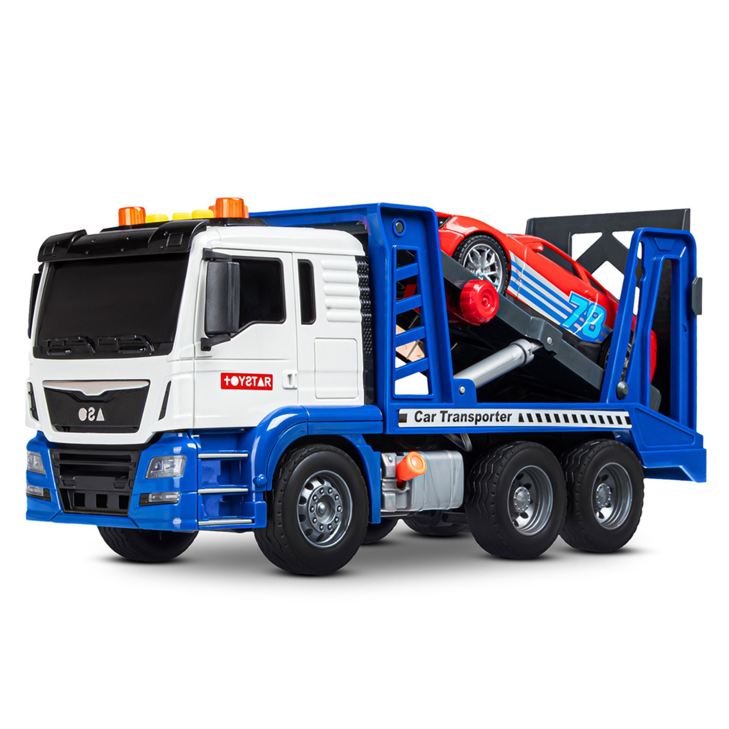 Lora Tow Truck With Car Drive Lights Sounds Blue