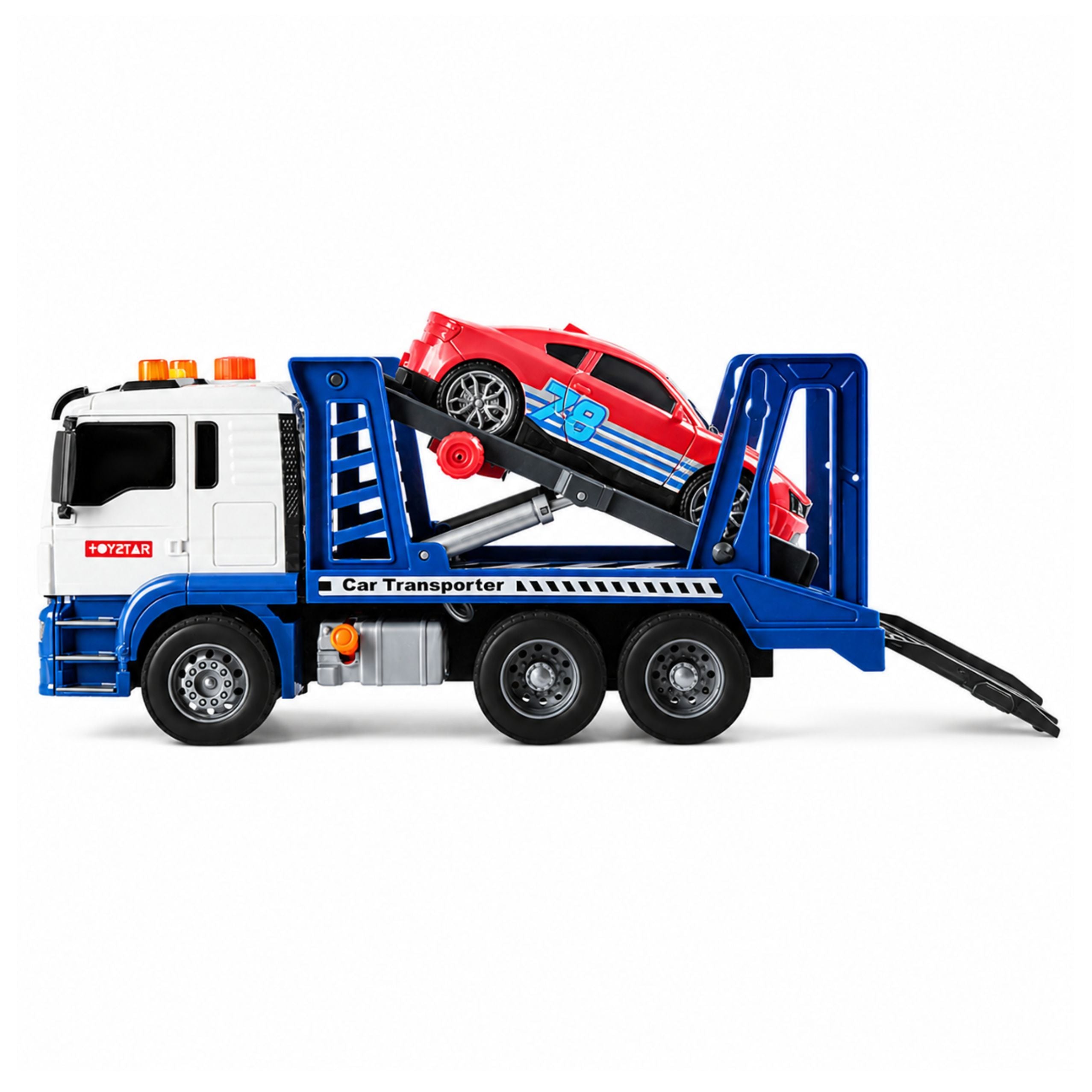 Lora Tow Truck With Car Drive Lights Sounds Blue