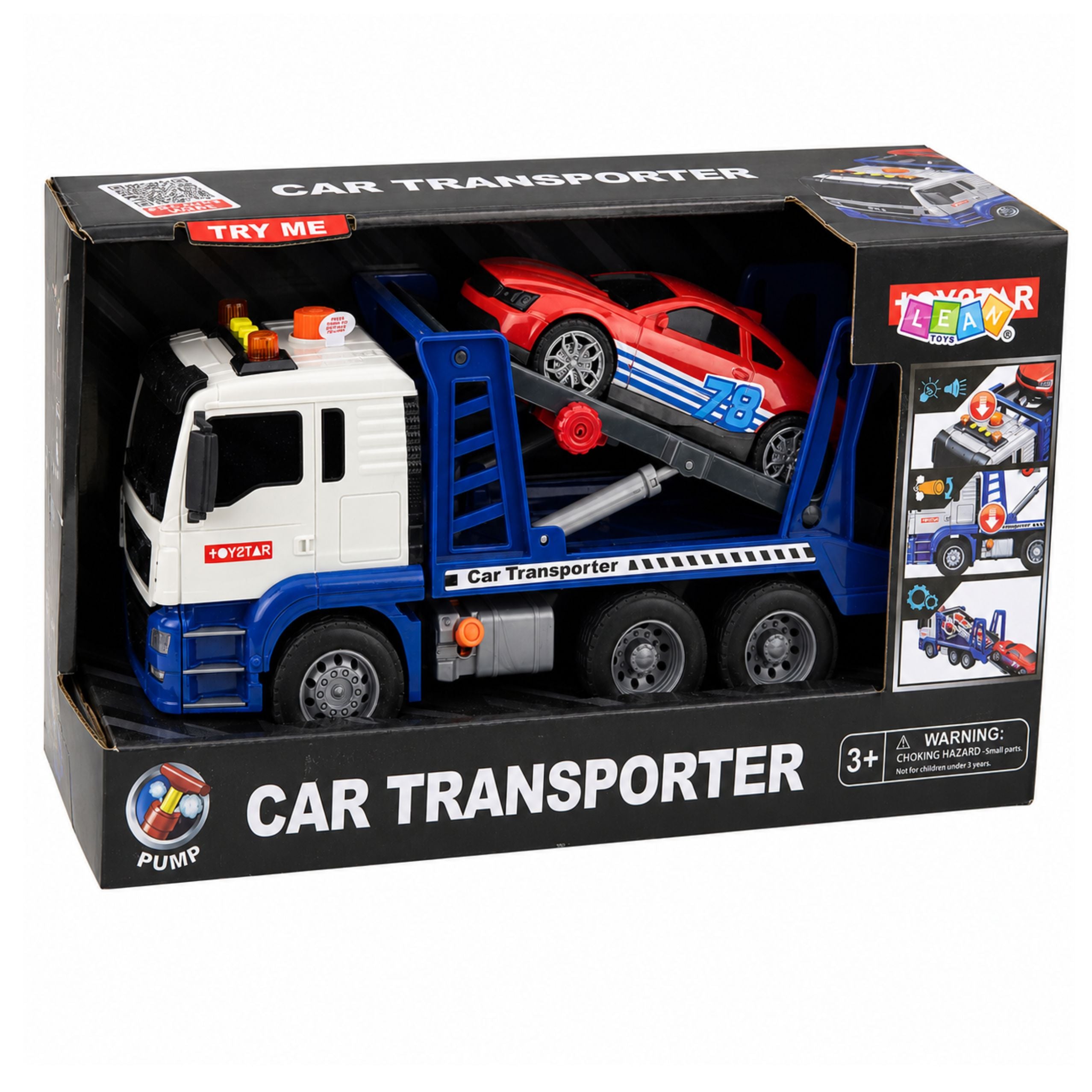 Lora Tow Truck With Car Drive Lights Sounds Blue