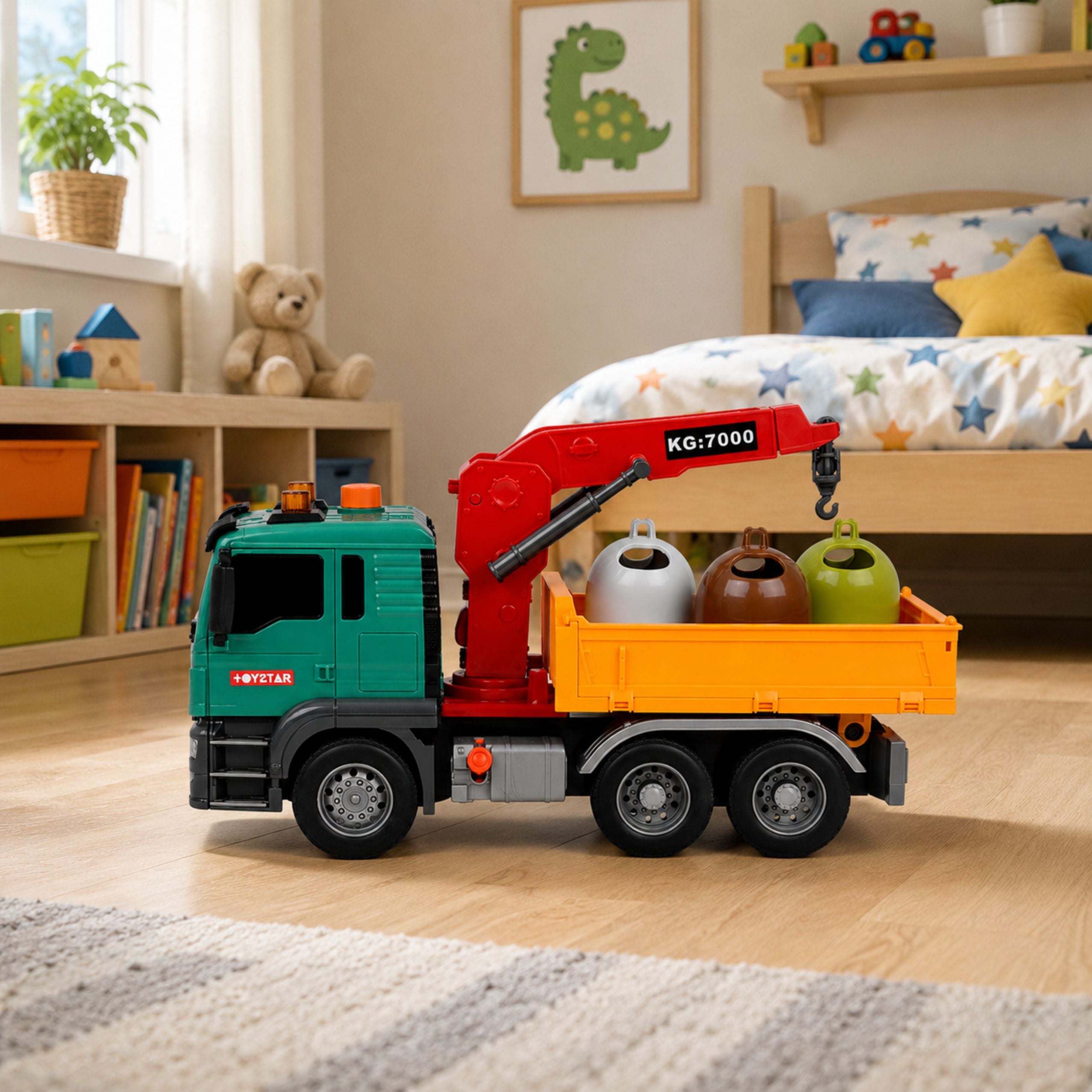 Truck With Crane Containers For Waste Sorting Drive Light Sound