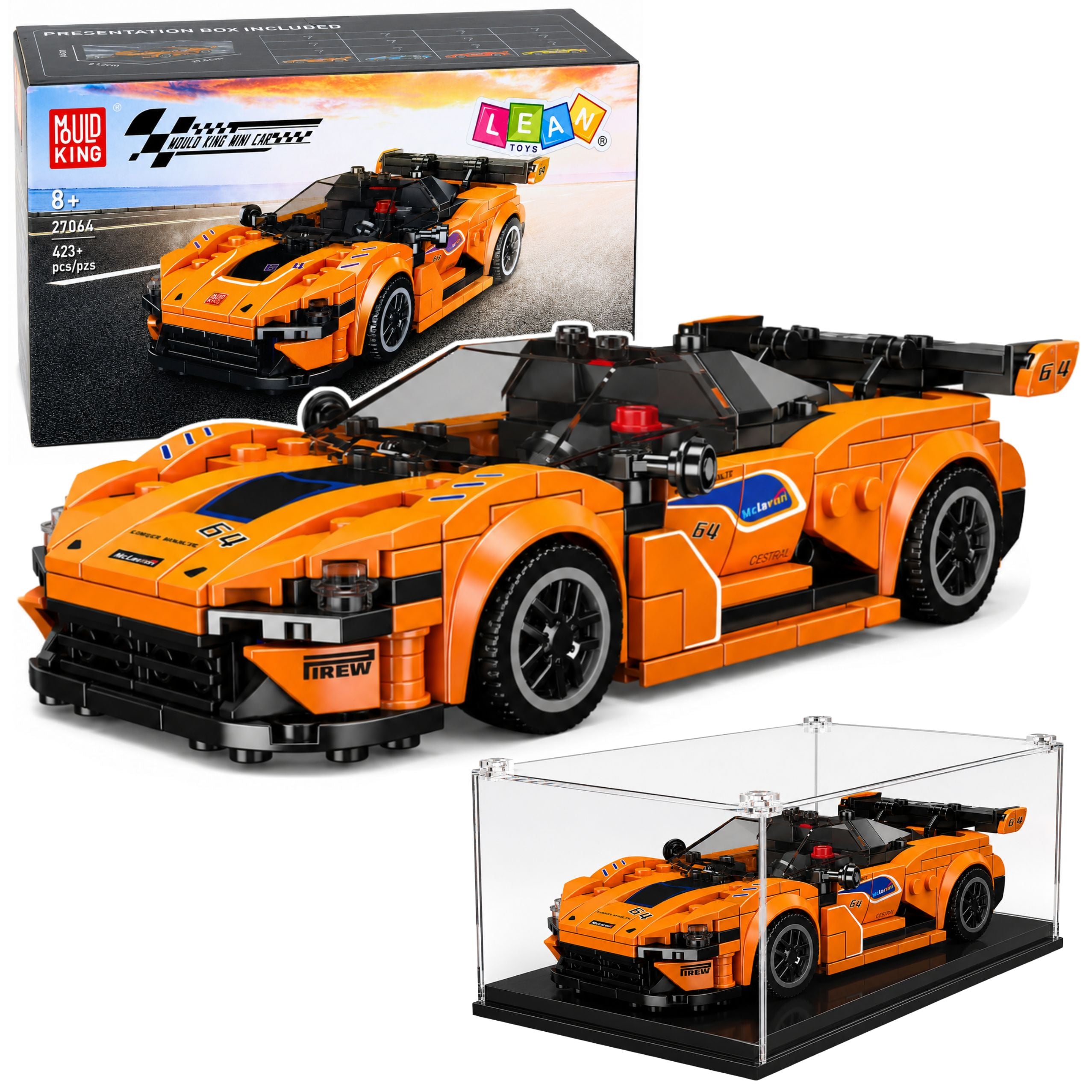 Construction Bricks Sports Car Orange Display Case 423 Pcs.