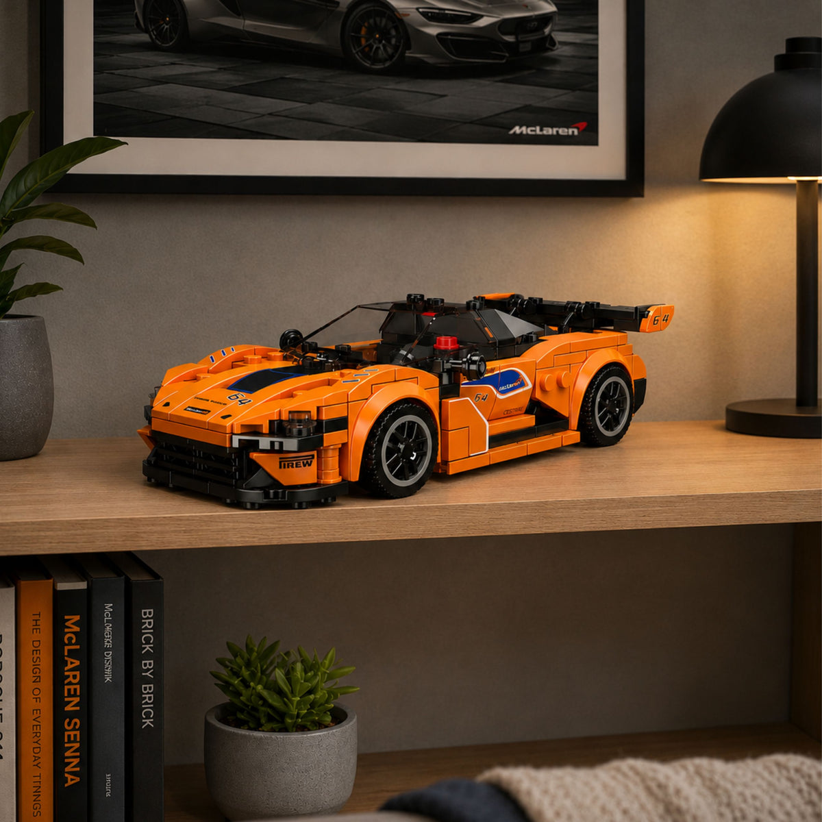 Bouwstenen sportwagen oranje vitrine 423 st.