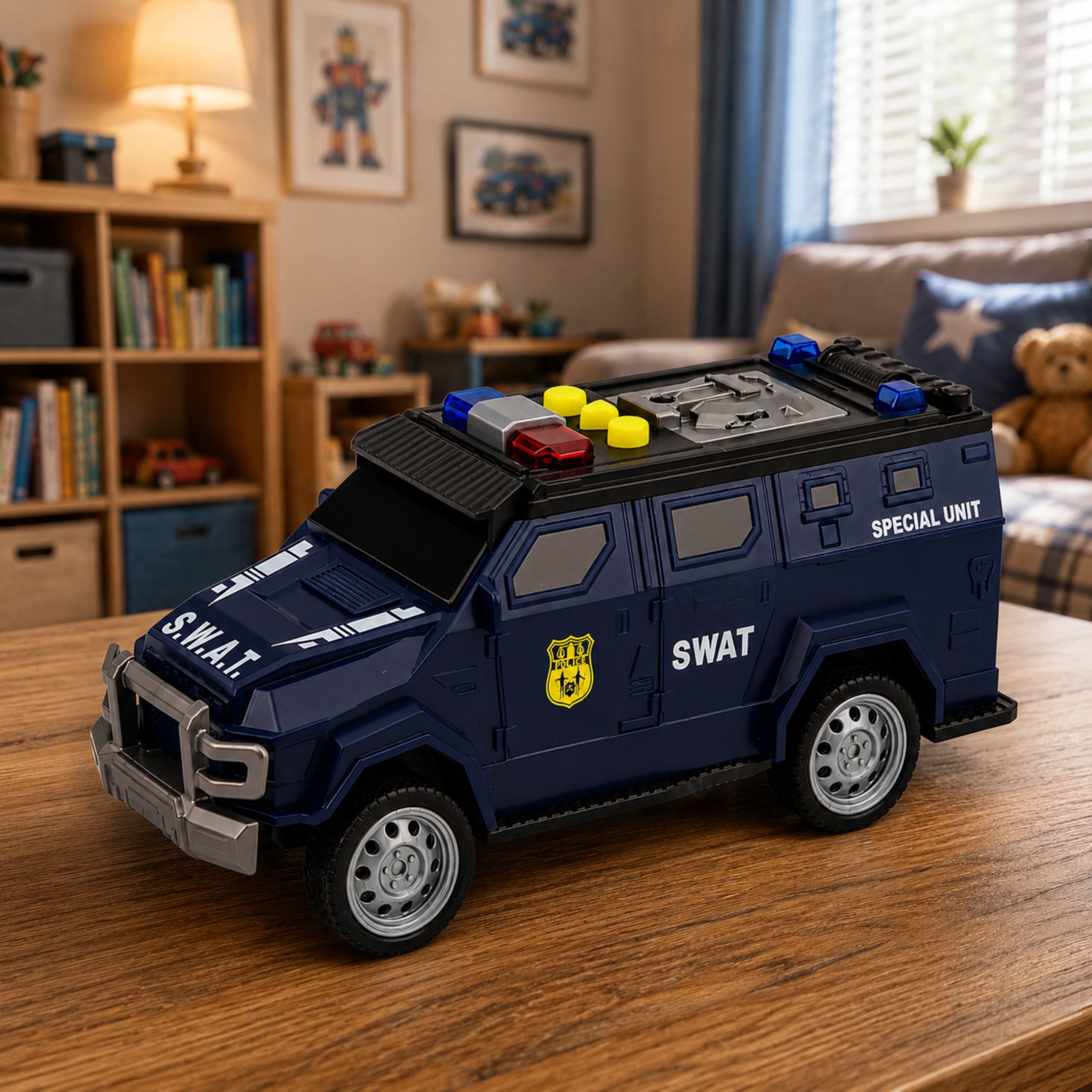 Car Special Unit Vehicle Swat Lights Sounds Navy Blue 1:32