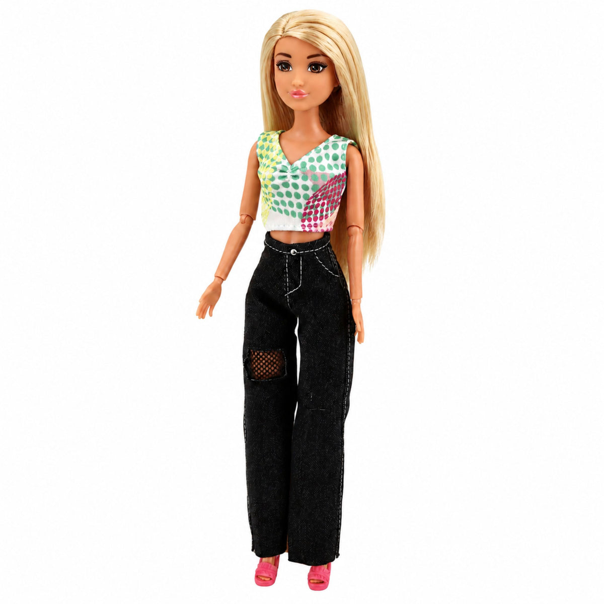 Anlily Fashion Doll In Dark Jeans Colorful Top Blonde Hair