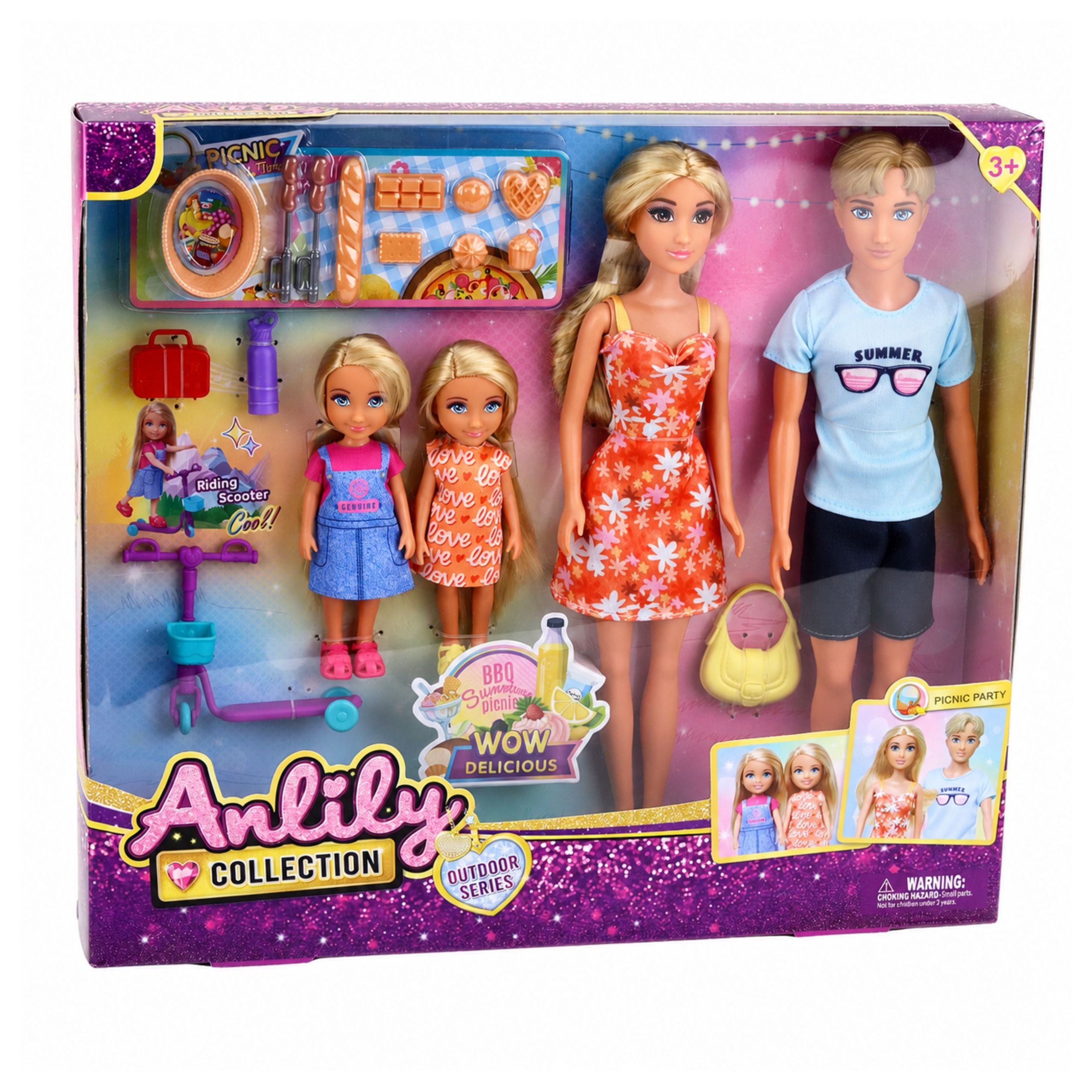 Anlily Dolls Set Family Kids Picnic Accessories Food
