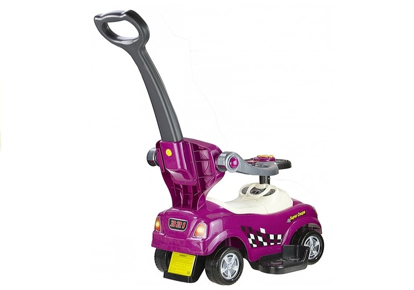 Coupe Car Manual Ride On With Parent Handle - Purple