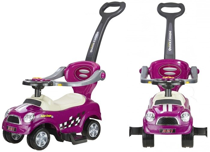 Coupe Car Manual Ride On With Parent Handle - Purple