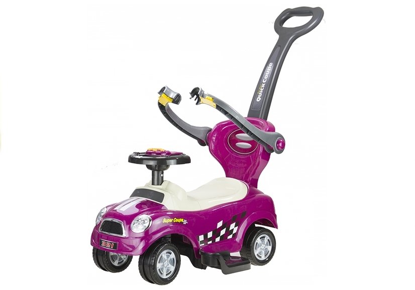 Coupe Car Manual Ride On With Parent Handle - Purple