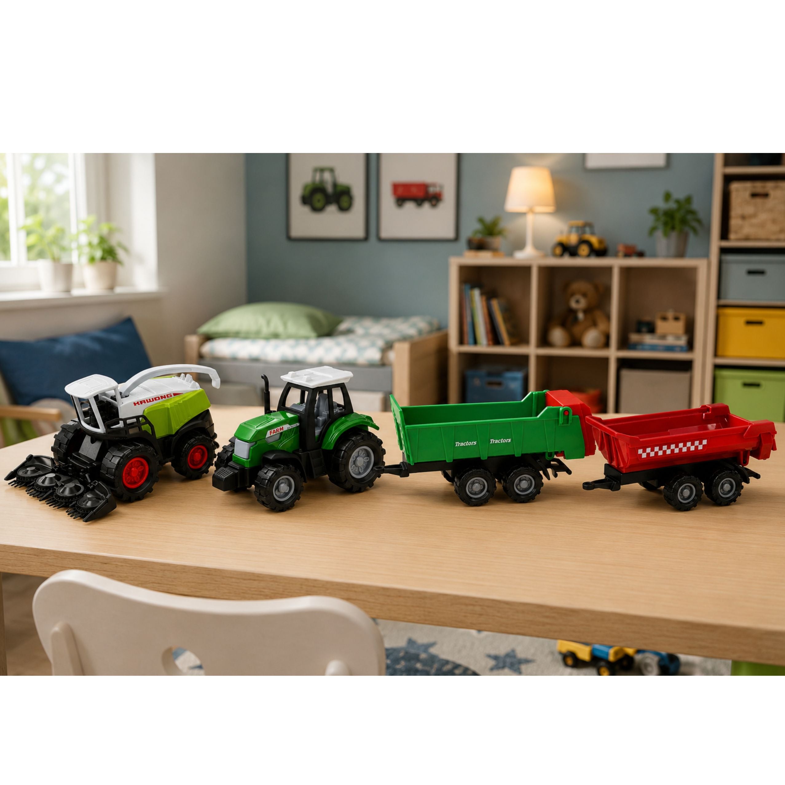 Set Of Agricultural Vehicles Tractor Forage Harvester Trailers Transport 1:68 4 Pcs.