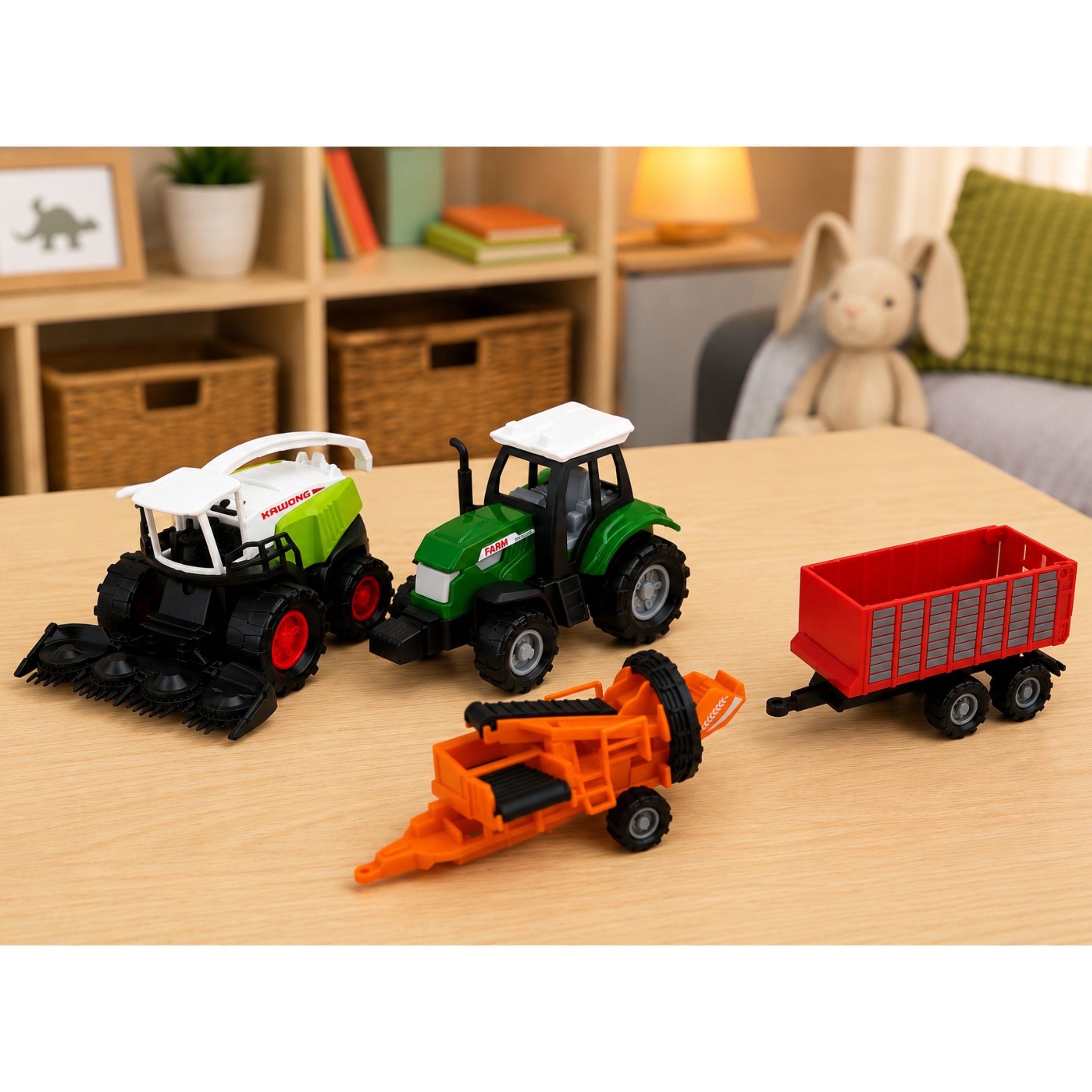Set Of Agricultural Vehicles Tractor Forage Harvester Trailer Baler 1:68 4 Pcs.