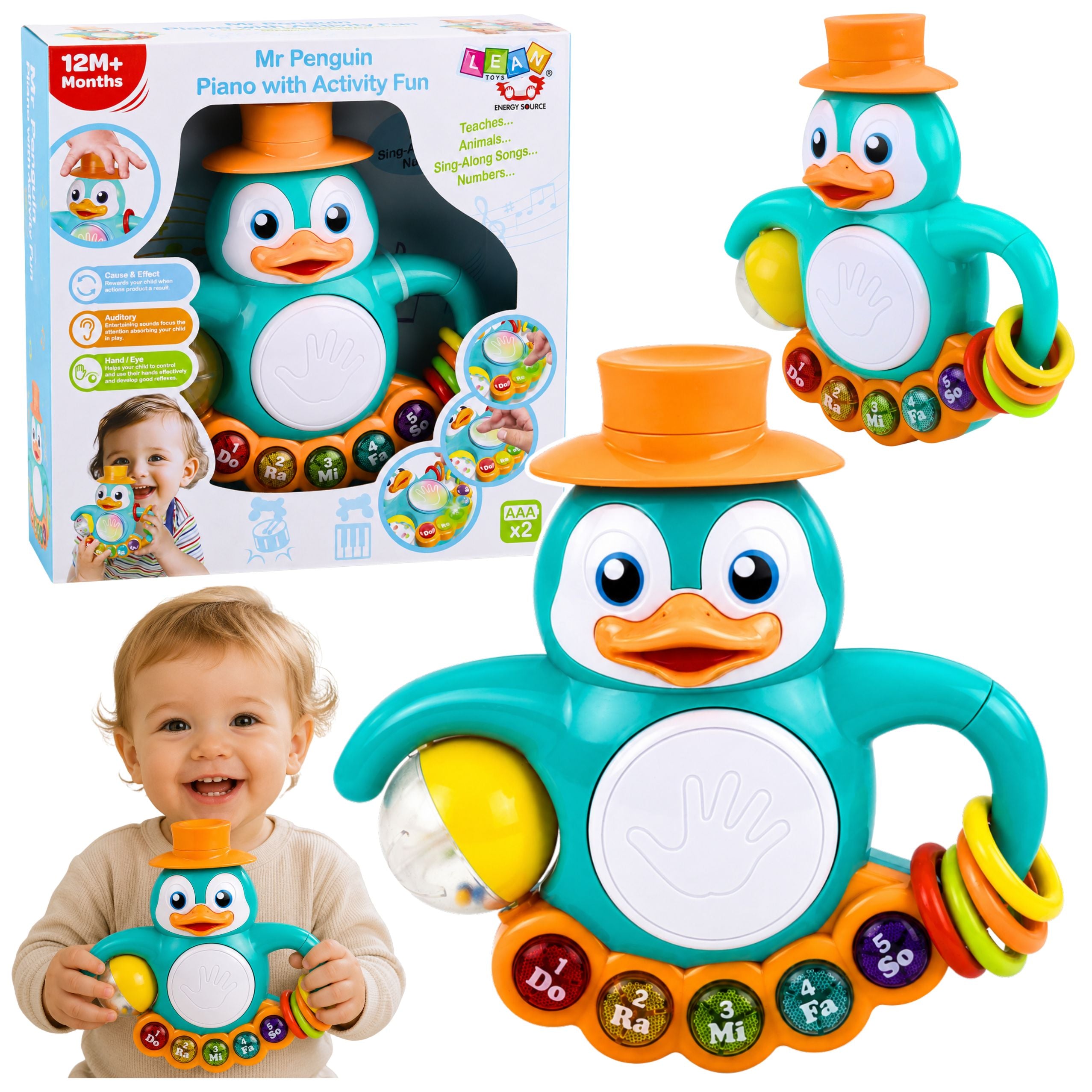 Interactive Toy Penguin Piano Drum Beads Rattling Ball