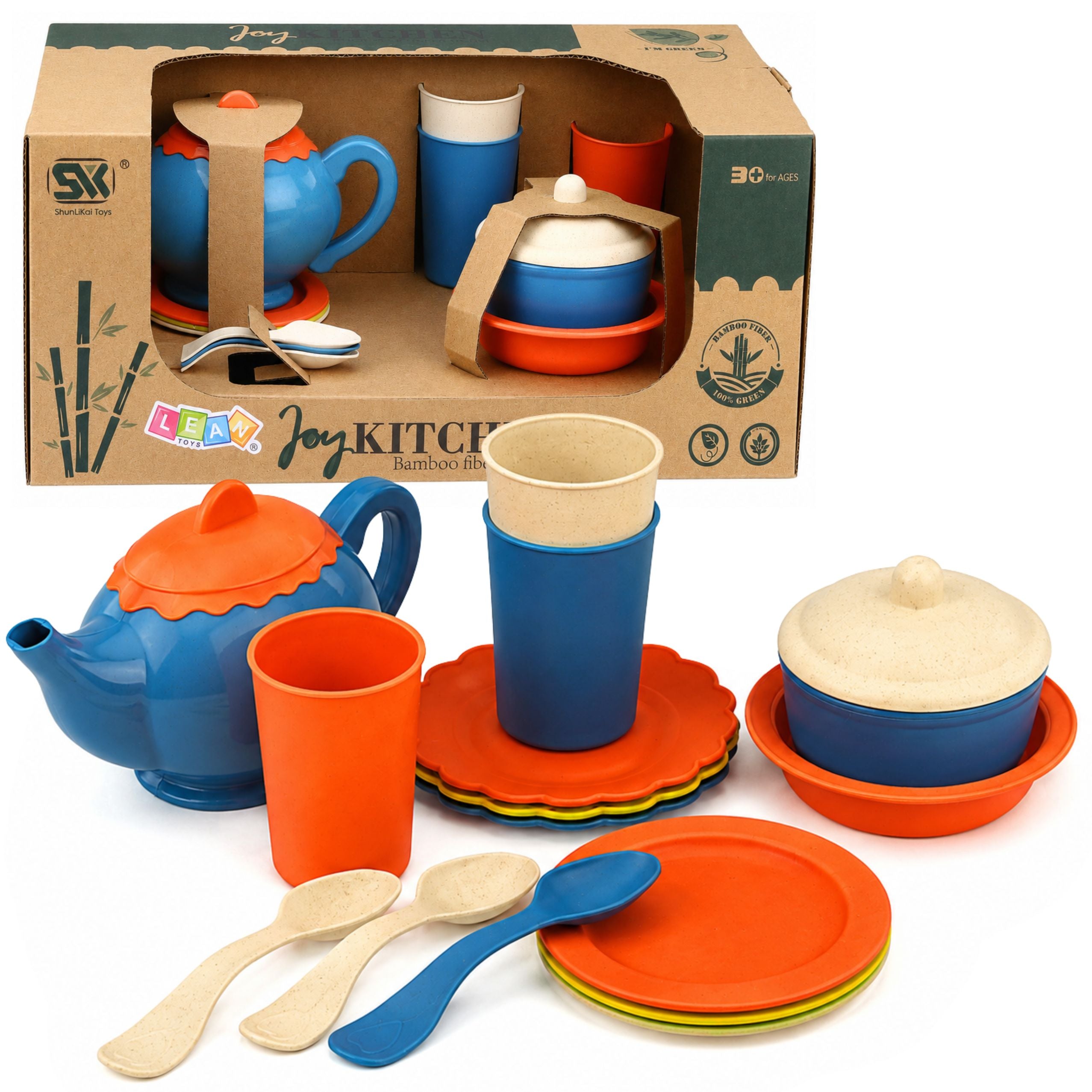 Children's Bamboo Fiber Tableware Set Blue And Orange 15 Pcs.
