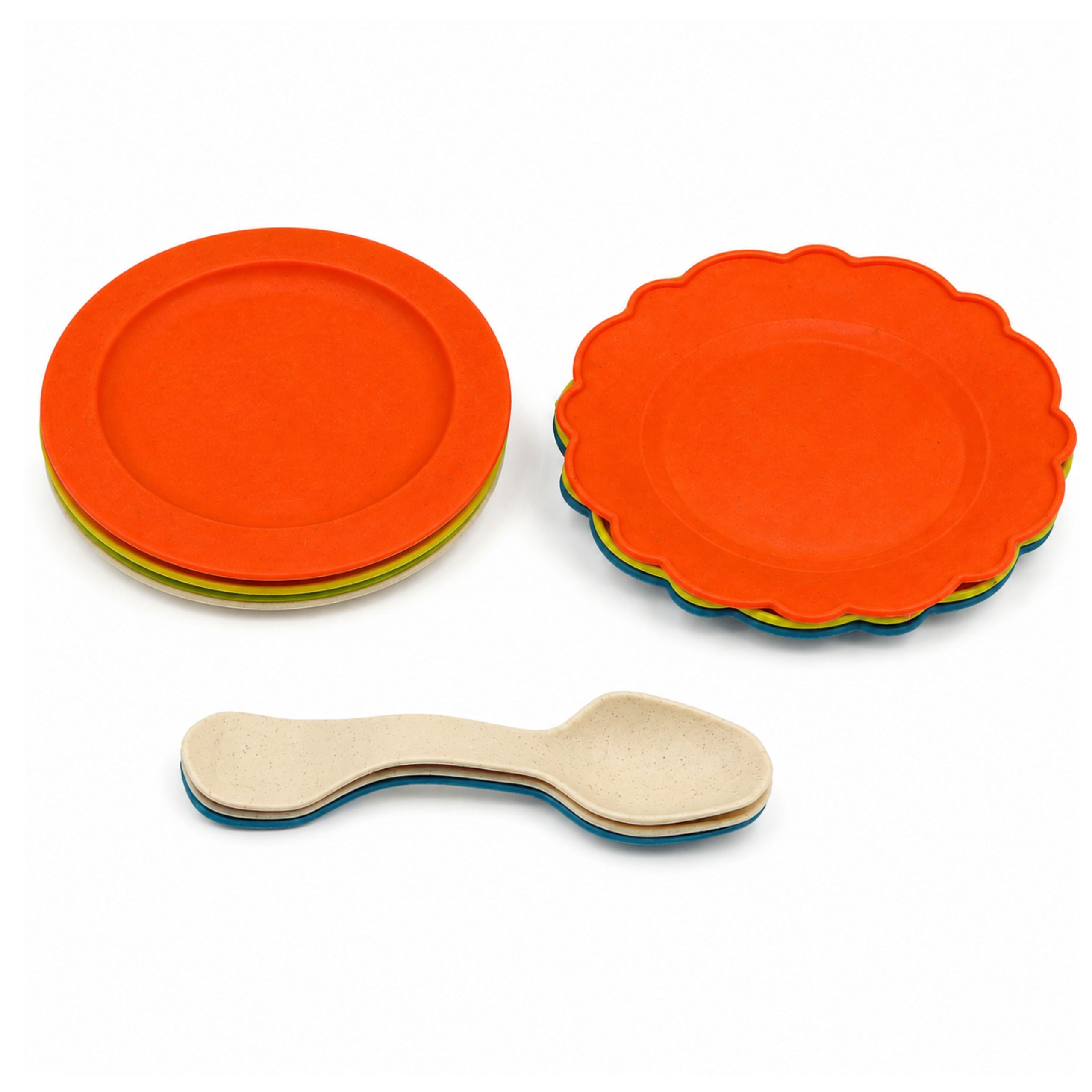Children's Bamboo Fiber Tableware Set Blue And Orange 15 Pcs.