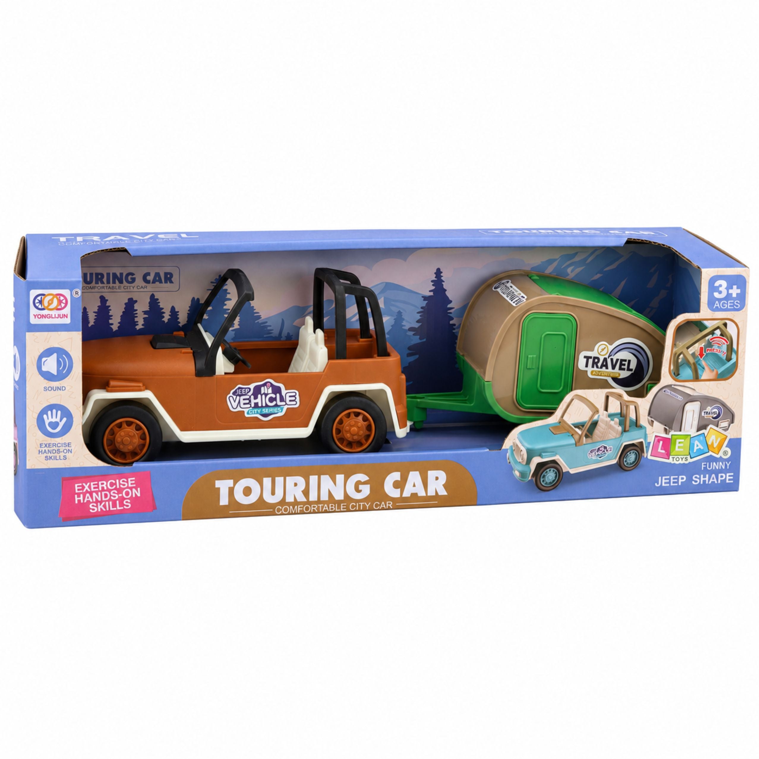 Off-road Vehicle With Camper Sounds Green And Brown Tourist Set