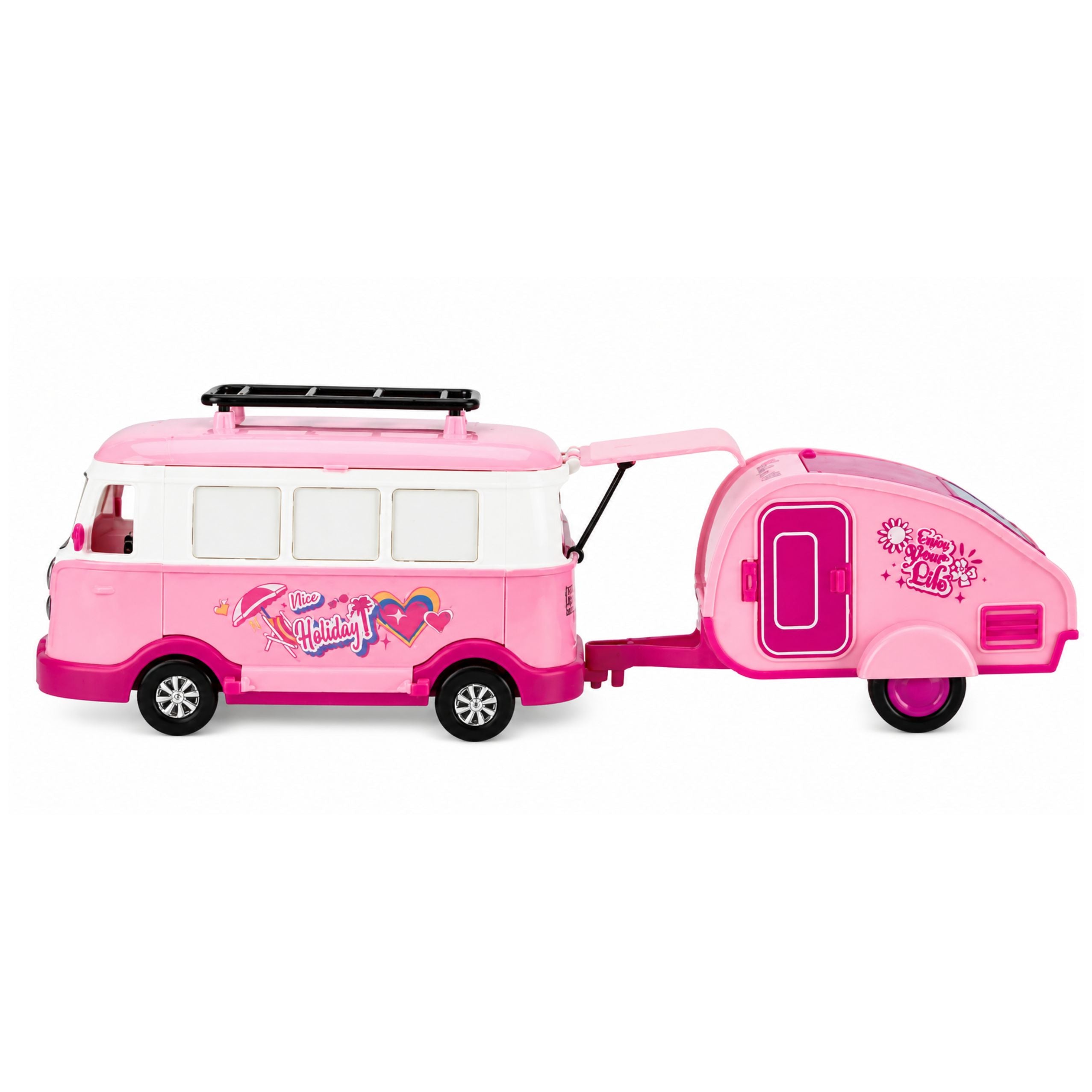 Travel Set Camper With Trailer Doll Furniture Accessories Pink