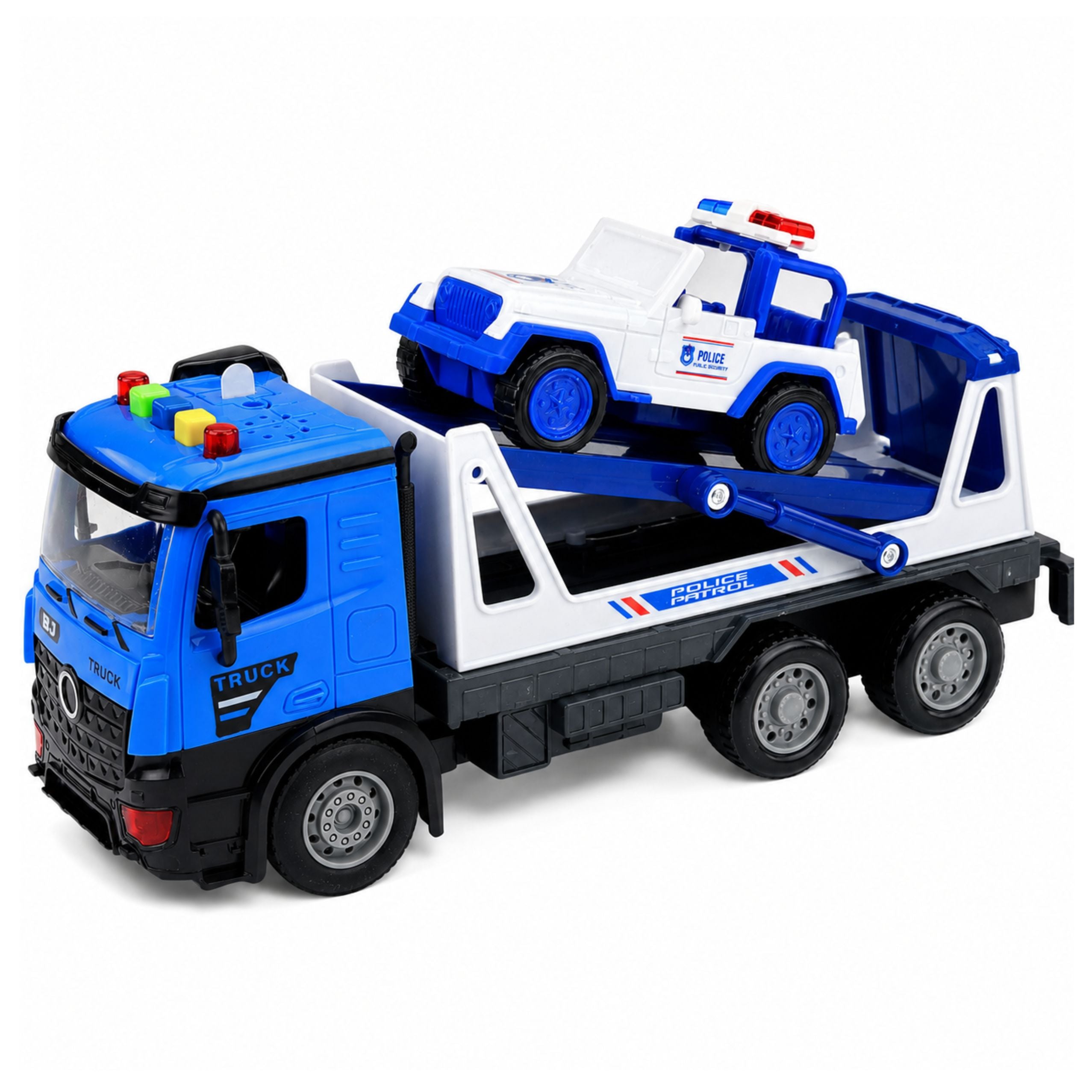 Police Tow Truck With Patrol Car Vehicle Set Lights Sounds Blue