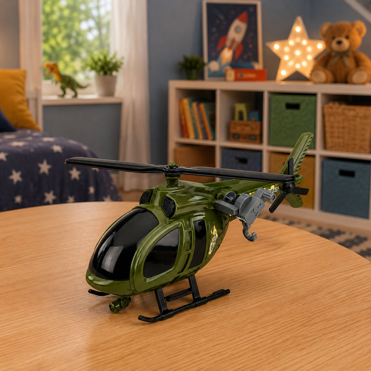 Militaire helikopter met haaklichten klinkt groen