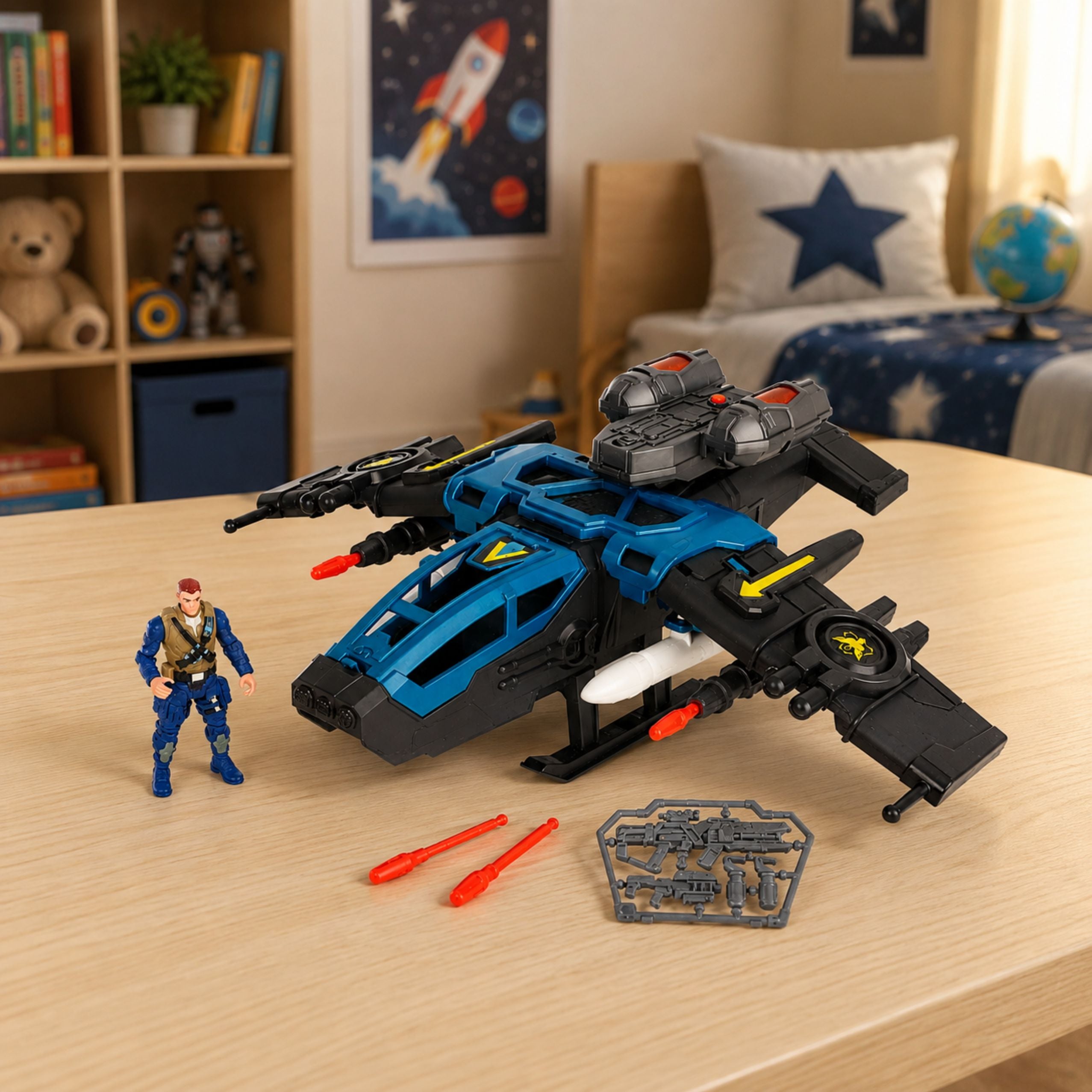Military Attack Plane Soldier Figure Launchers Lights Sounds