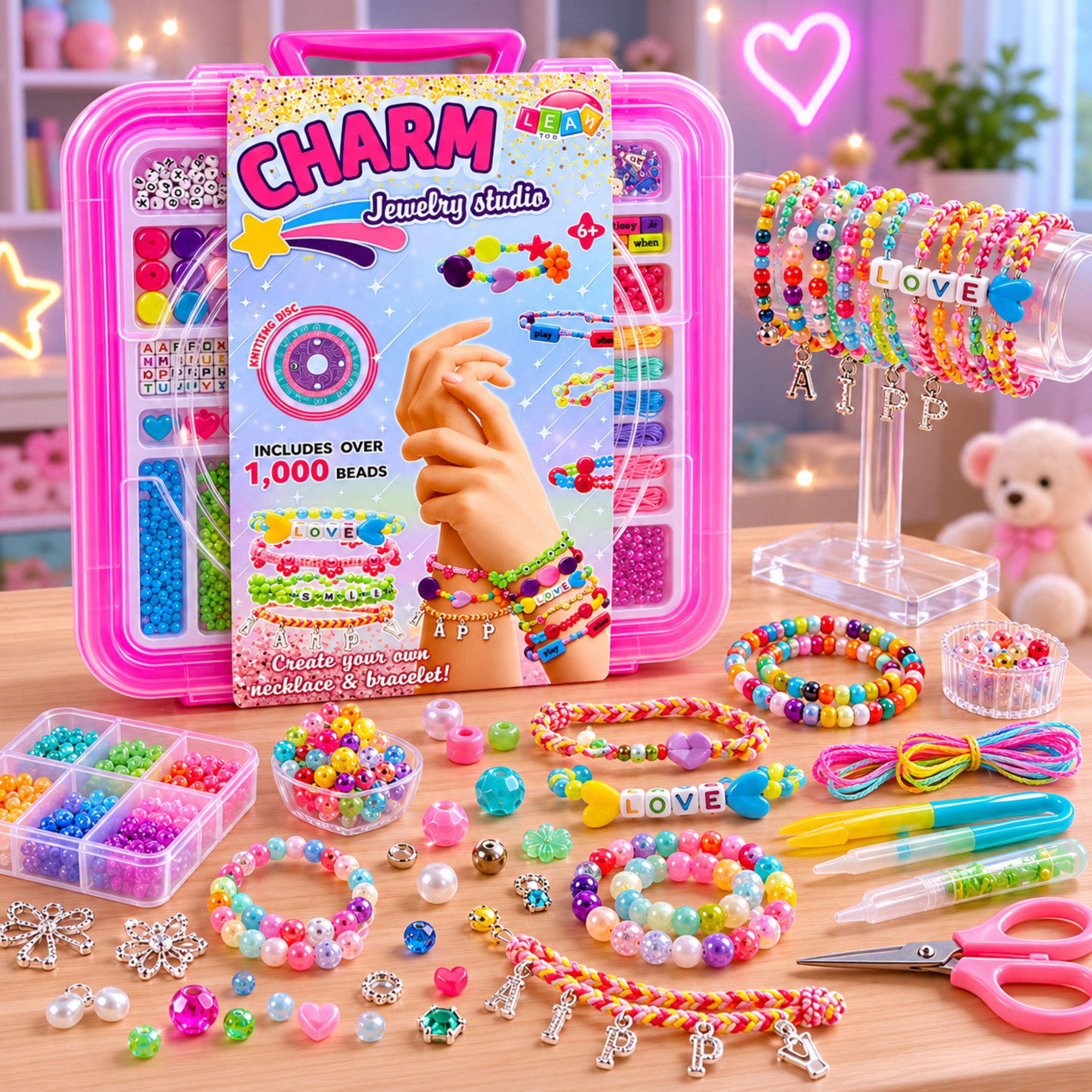 Jewelry Making Set In A Case Beads Pendants Letters 1000 Pcs.