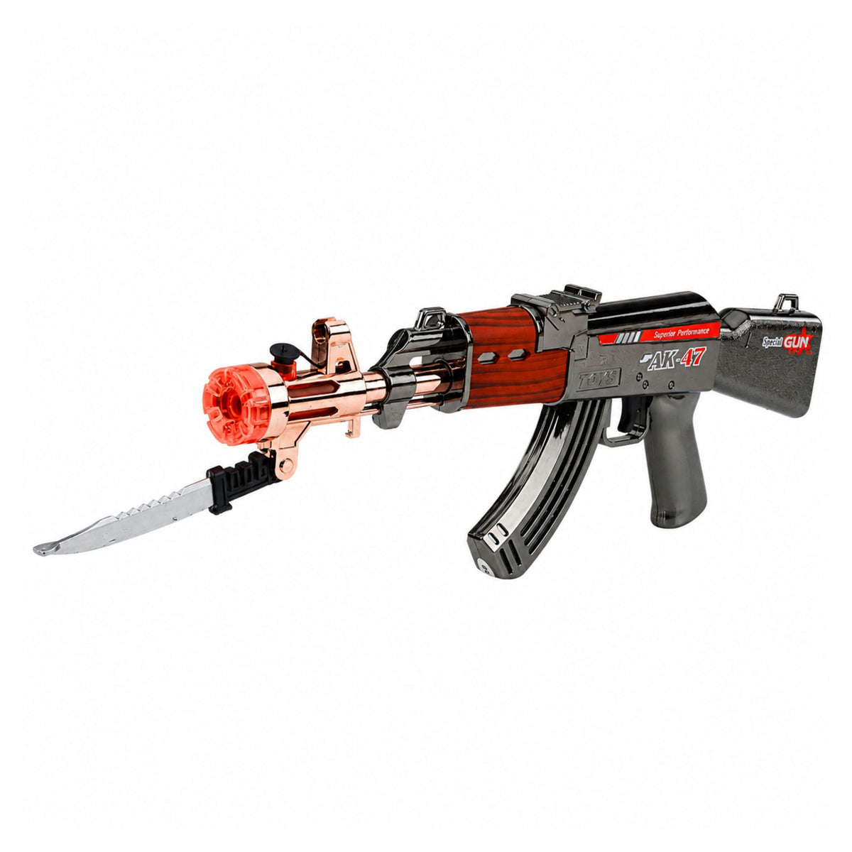 Ak47 Rifle Battery Operated Weapon Prop Knife Smoke Effect Lights Sounds