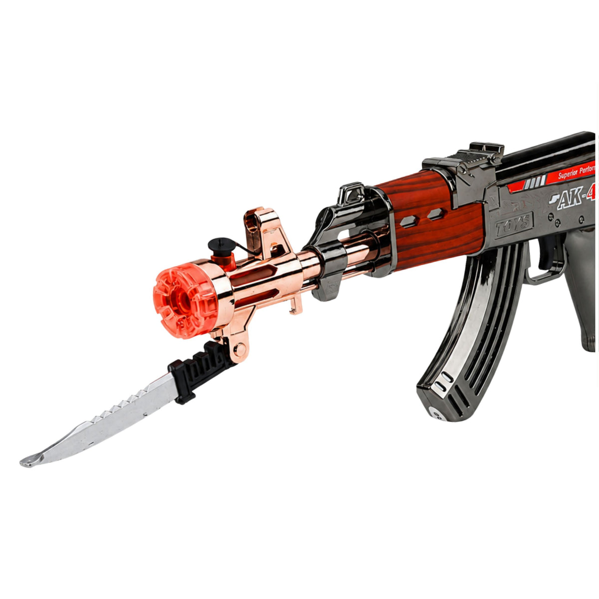 Ak47 Rifle Battery Operated Weapon Prop Knife Smoke Effect Lights Sounds