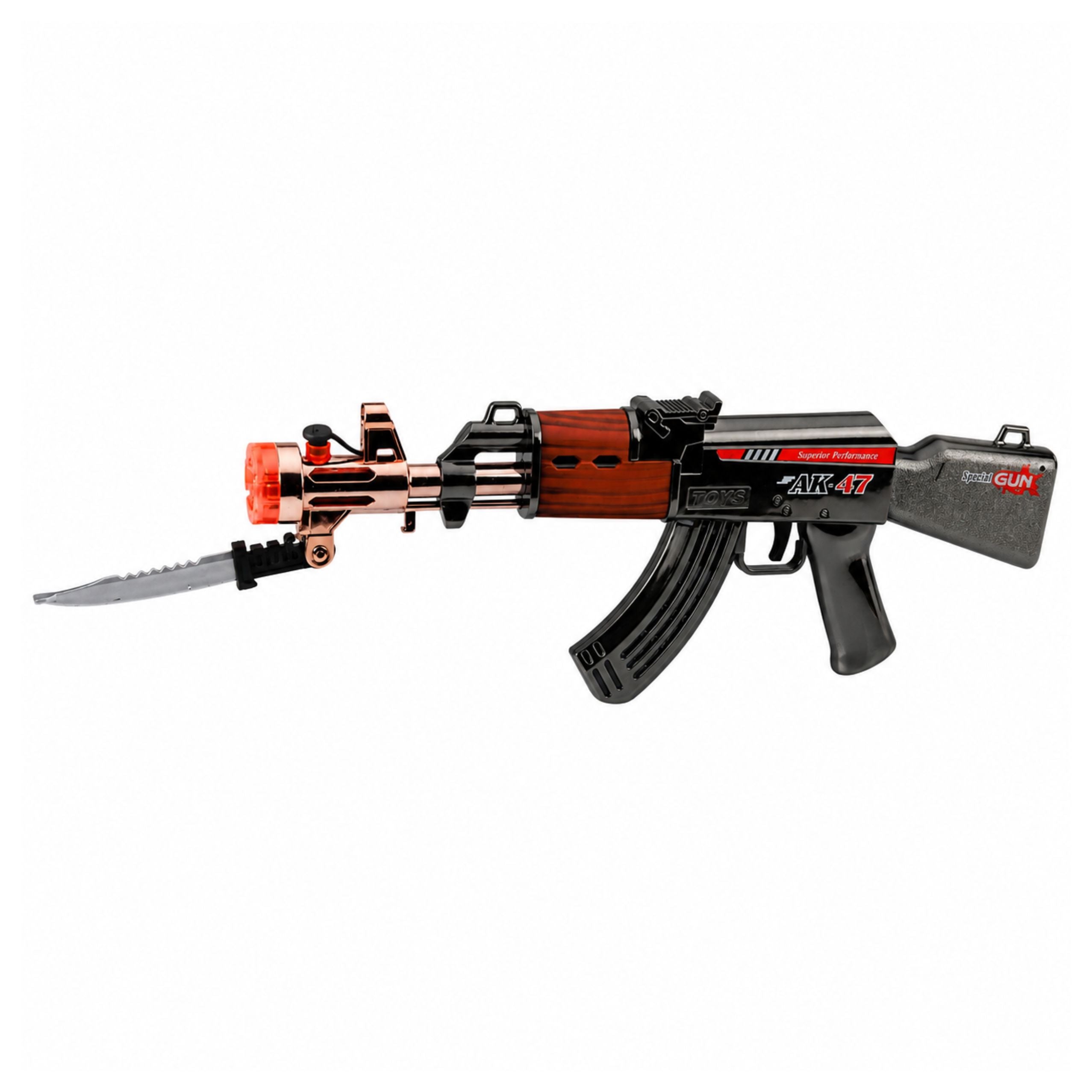 Ak47 Rifle Battery Operated Weapon Prop Knife Smoke Effect Lights Sounds